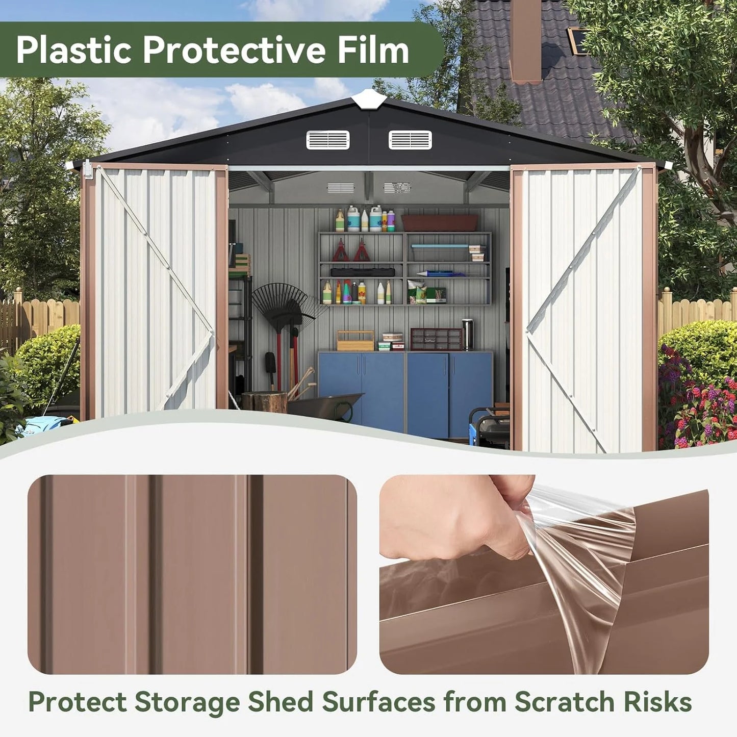 Aoxun 12x10 FT Shed Metal Outdoor Waterproof Storage Shed Steel Utility Garden Tool Shed with Door & Lock Outdoor Storage for Garden Patio Lawn Poolside, Brown