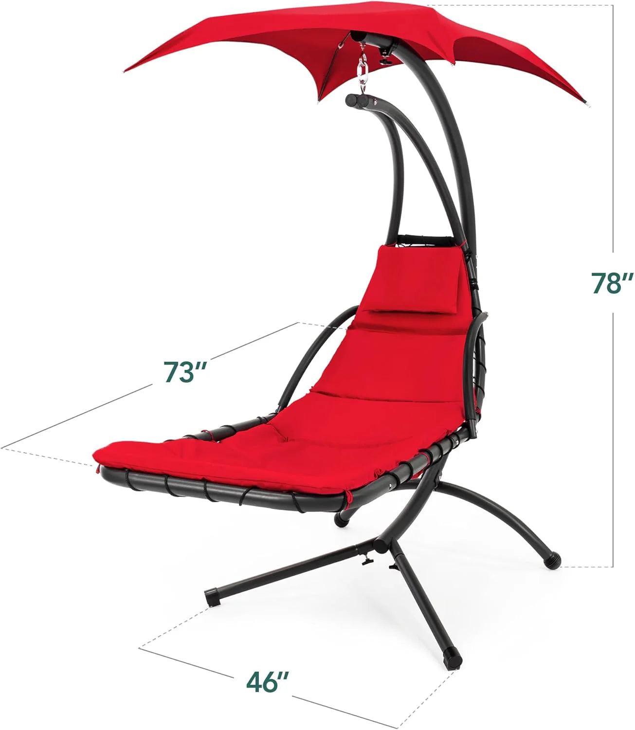 Best Choice Products Outdoor Hanging Curved Steel Chaise Lounge Chair Swing w/Built-in Pillow and Removable Canopy - Teal