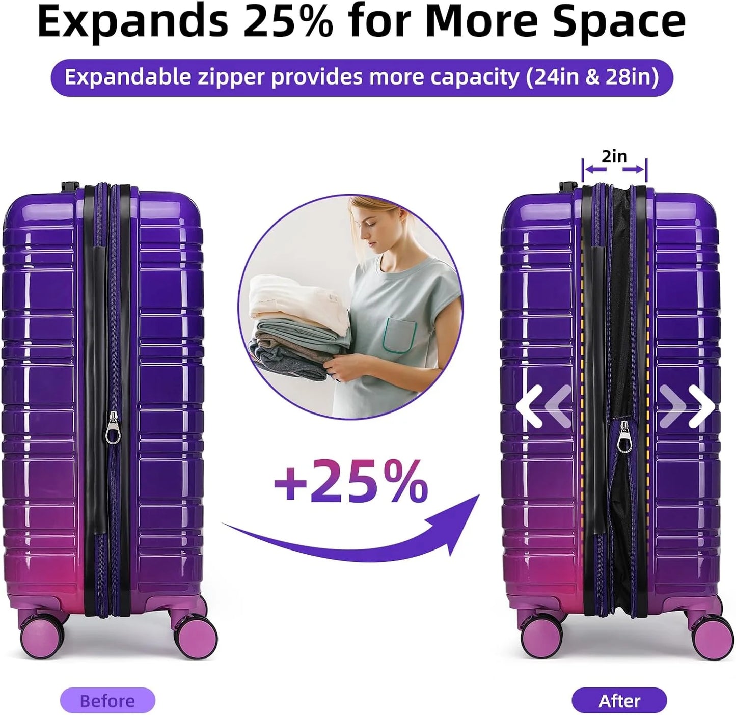 6-piece luggage set, expandable hardshell suitcase set with spinner wheels, lightweight rolling luggage set