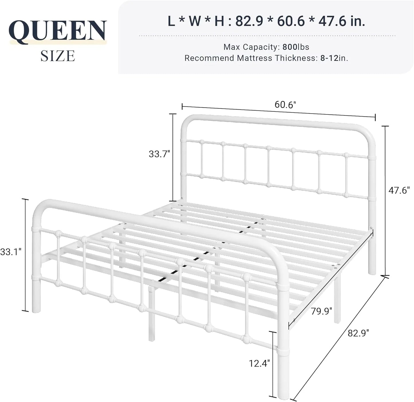 Allewie Queen Size Metal Platform Bed Frame with Victorian Style Wrought Iron-Art Headboard/Footboard, No Box Spring Required
