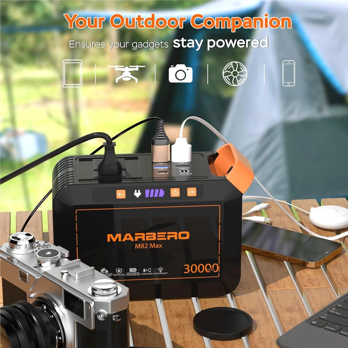 Portable Power Station 88Wh Camping Lithium Battery Solar Generator Fast Charging with AC Outlet 120W Peak Power Bank