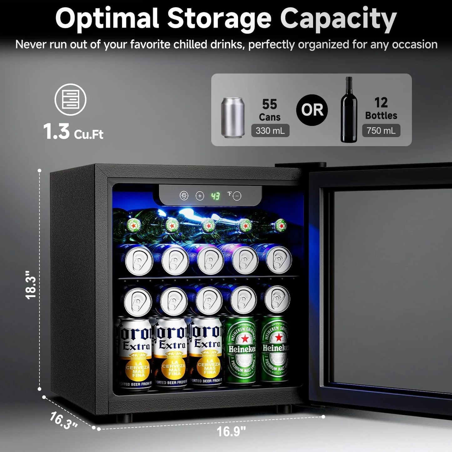 Beverage Refrigerator Cooler - 126 Can Mini Fridge Glass Door for Drinks Soda Beer Wine - Small Refrigerator for Office Bedroom Home Bar, 4 Adjustable Shelves, 3.2 Cu.Ft, Silver