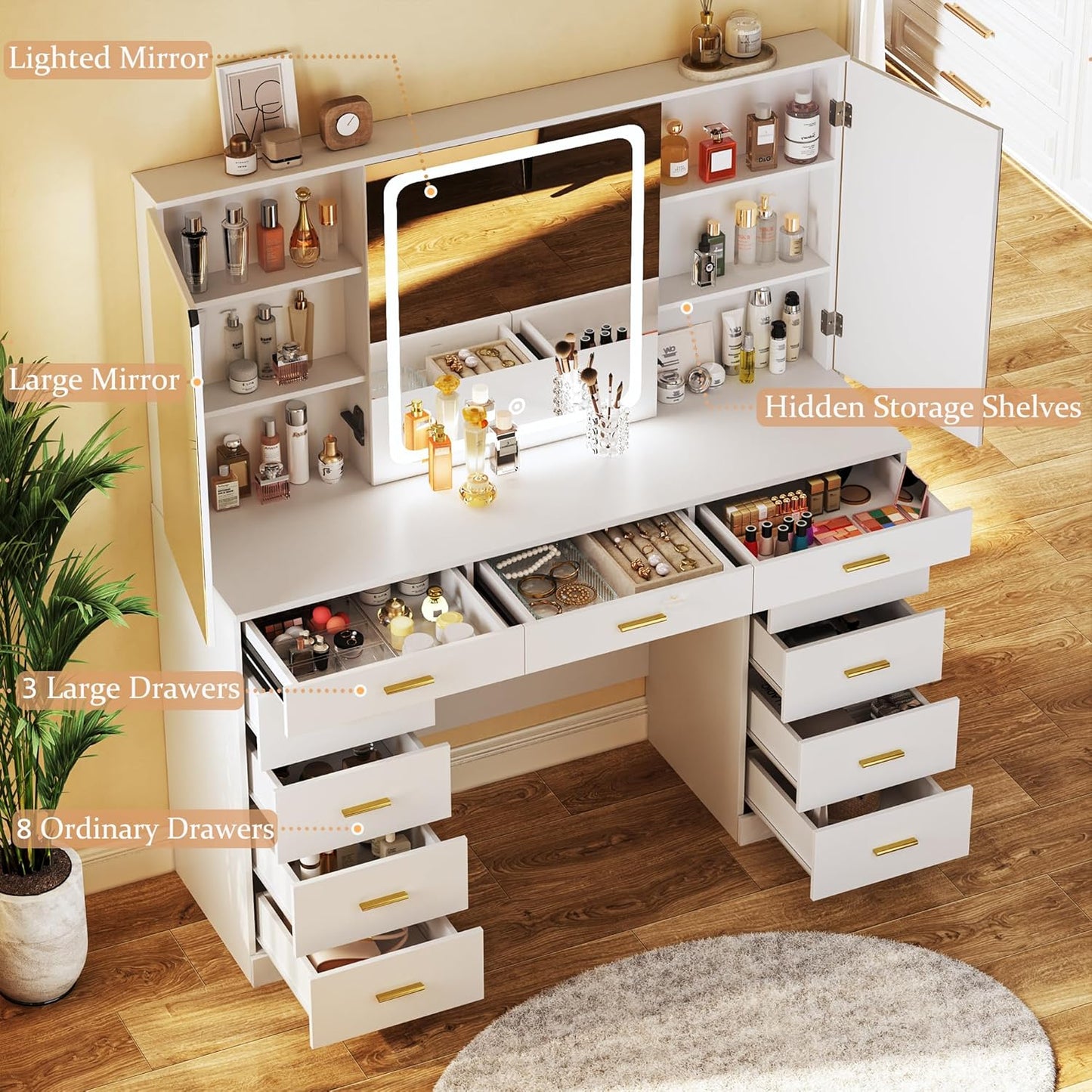 Vanity Desk with Mirror and Lights 39.3in Makeup Vanity with Large Mirror