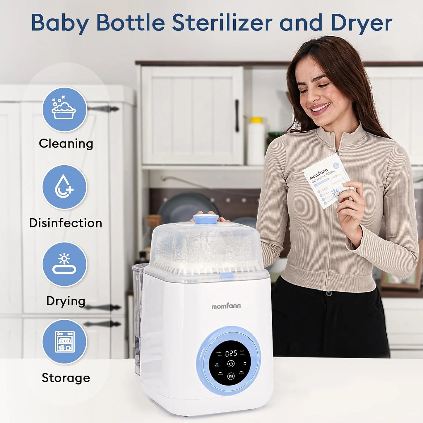 Baby Bottle Washer-19 Min Rapid Wash, Sterilizer and Dryer, All-in-One Cleaner, Bottles, Pump Parts & Baby Essentials