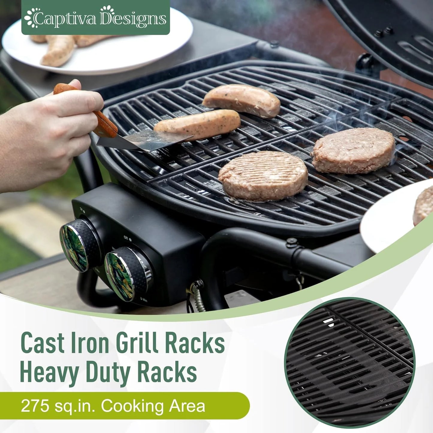 Captiva Designs 4-Burner Propane Gas BBQ Grill with Side Burner & Porcelain-Enameled Cast Iron Grates, 42,000 BTU Output Stainless Steel Grill for Outdoor Cooking Kitchen and Patio Backyard Barbecue