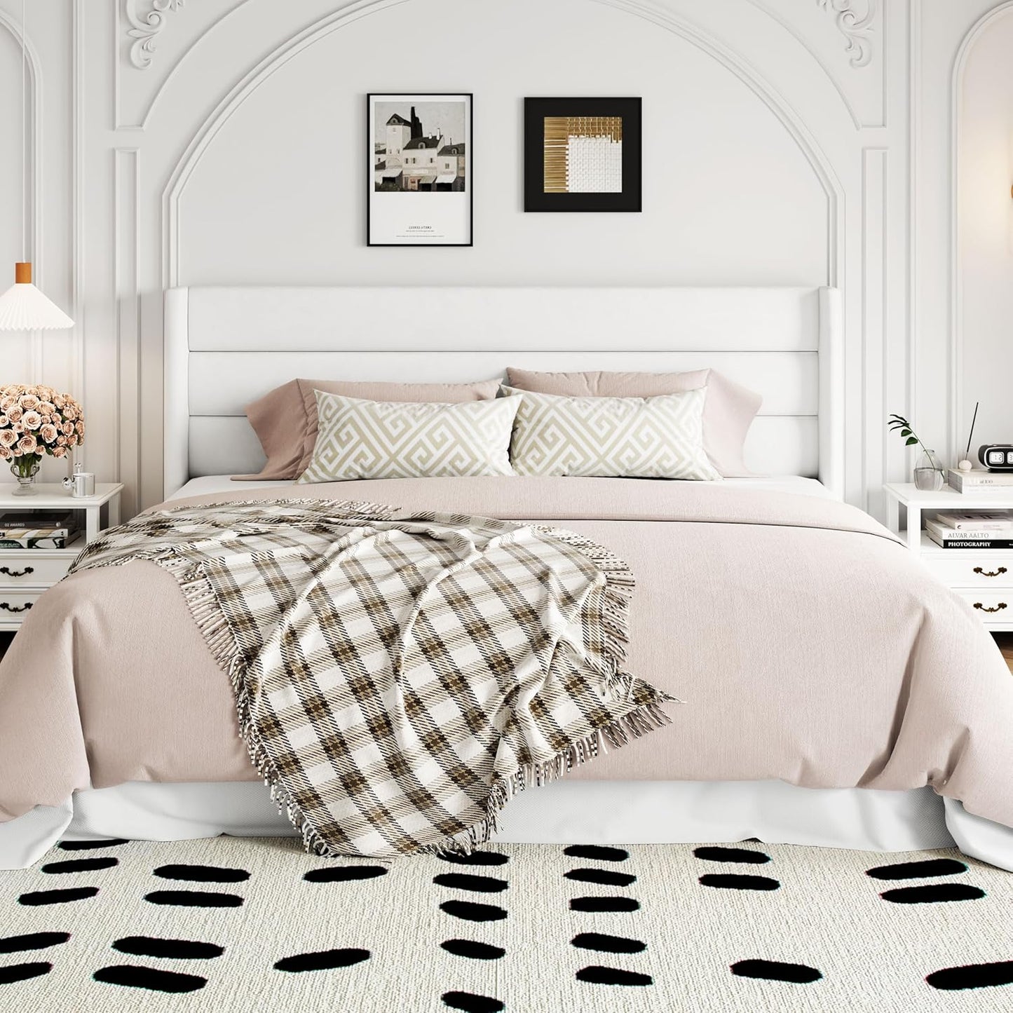 Allewie Queen Size Lift Up Storage Bed, Modern Wingback Headboard, Hydraulic Support, No Box Spring Needed, Light Beige