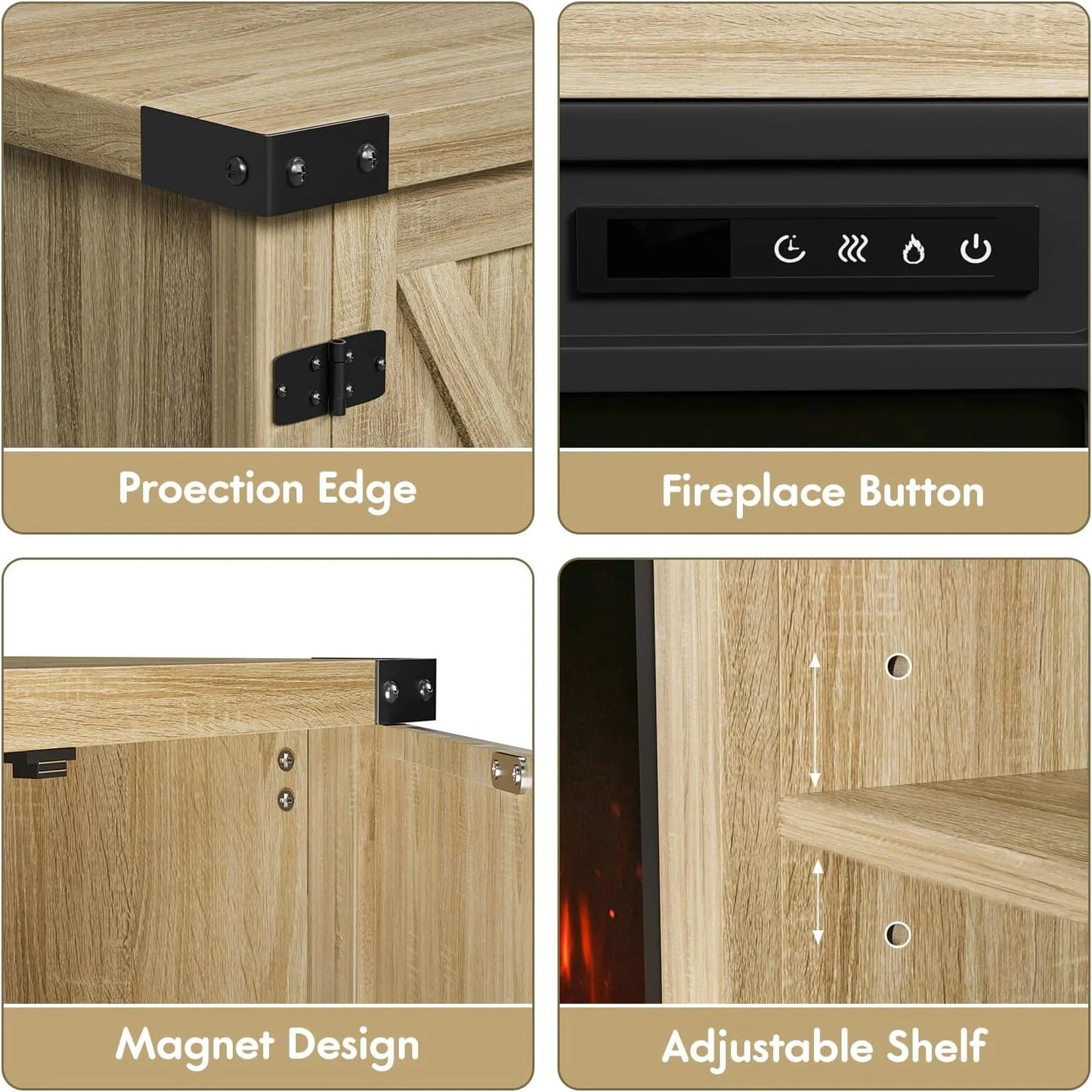 YESHOMY Fireplace TV Stand with Two Barn Doors and Storage Cabinets for Televisions up to 65+ Inch, Entertainment Center Console Table, Media Furniture for Living Room, 58 Inch