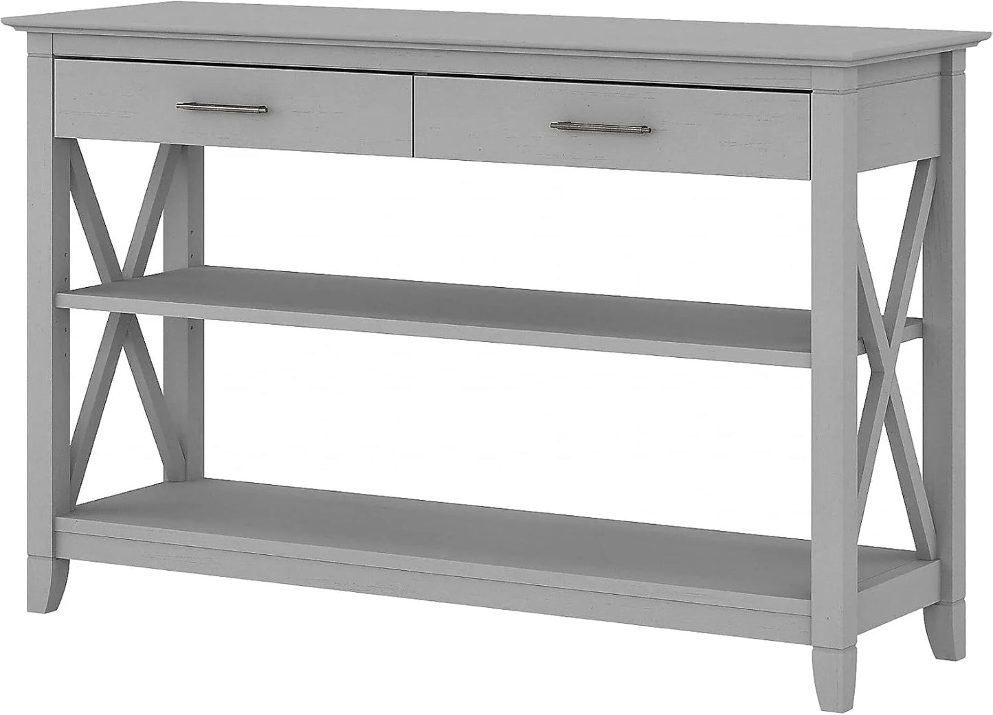 Key West Console Table with Drawers and Shelves in Linen White Oak