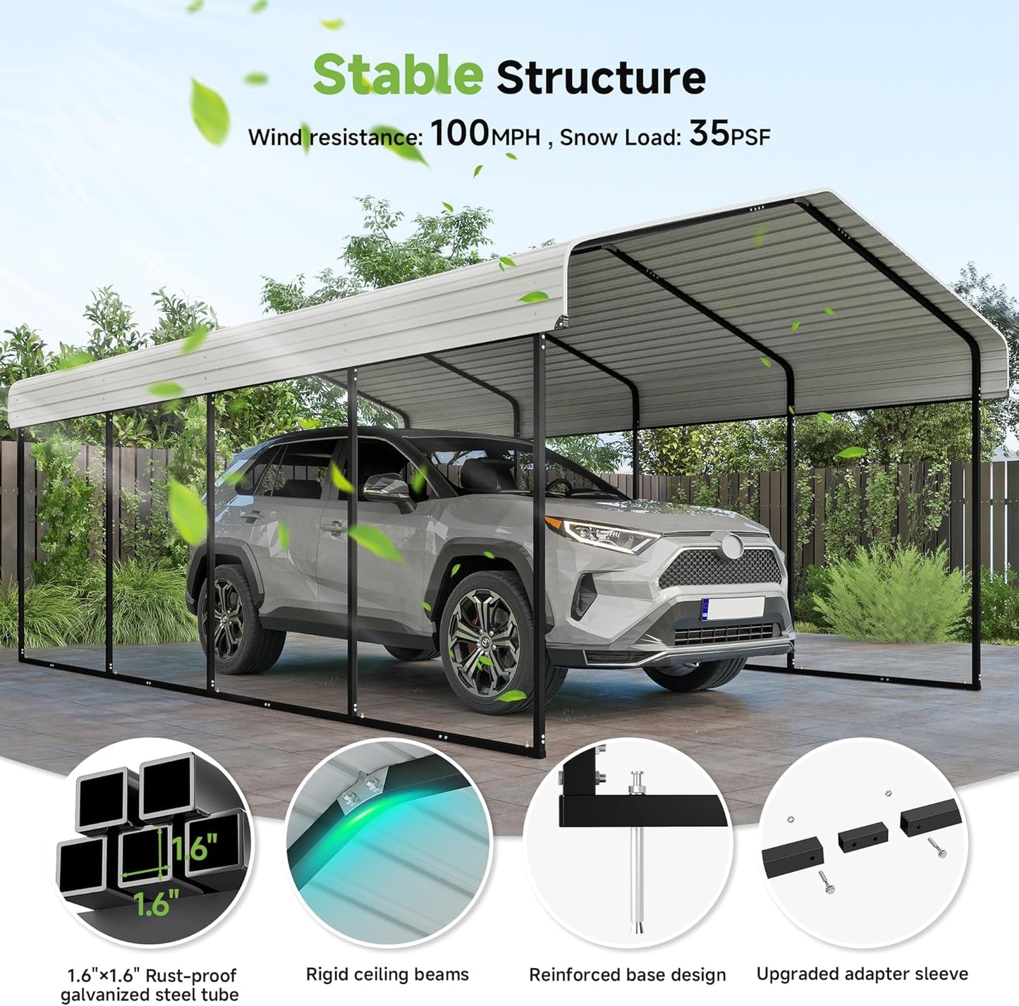 10'x15' Heavy Duty Metal Carport, Outdoor Garage Car Shelter Shade with Heavier Frame