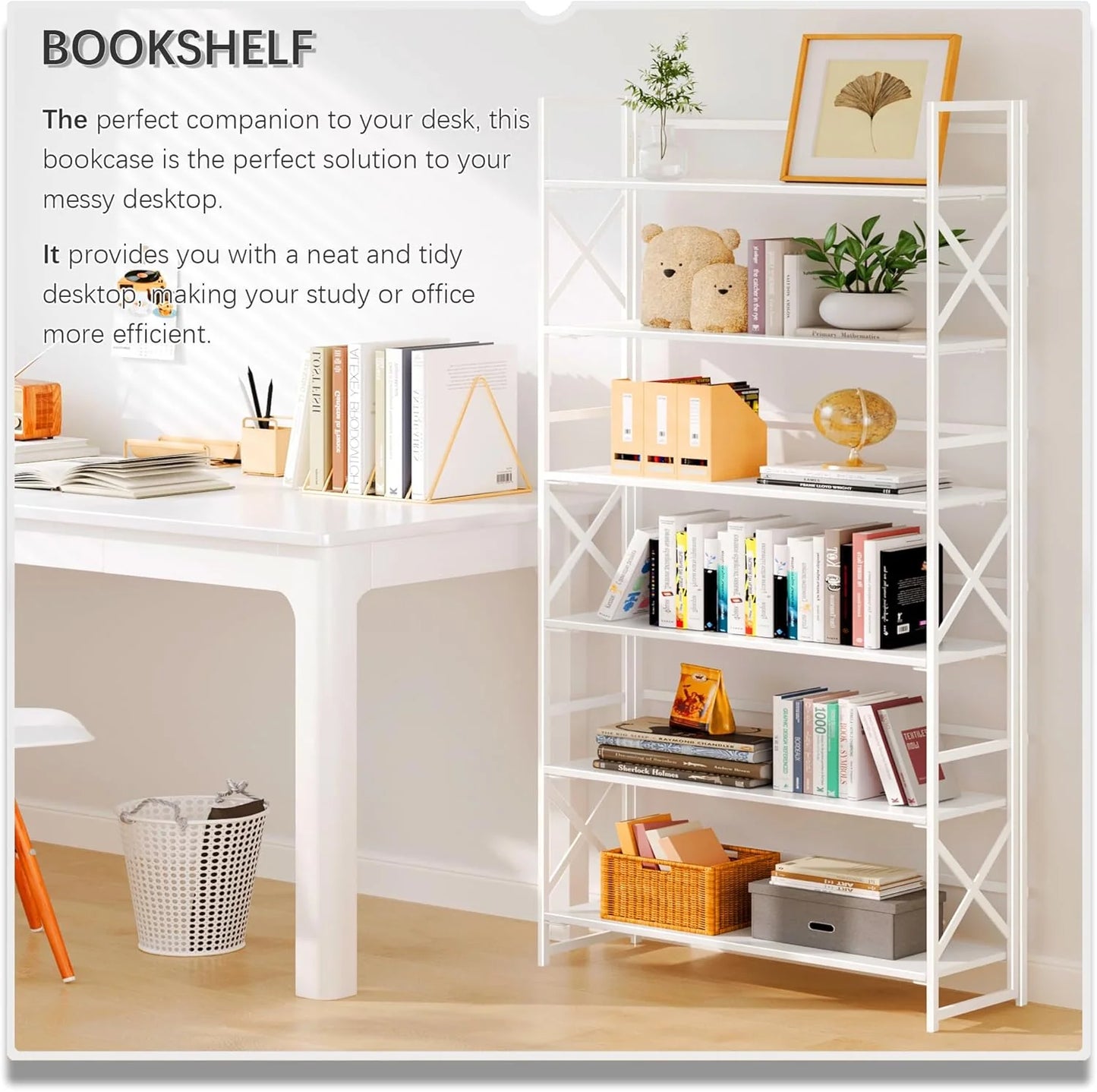 5 Tiers No Assembly Book Shelves 51.2" H Folding Bookshelf Bookcase
