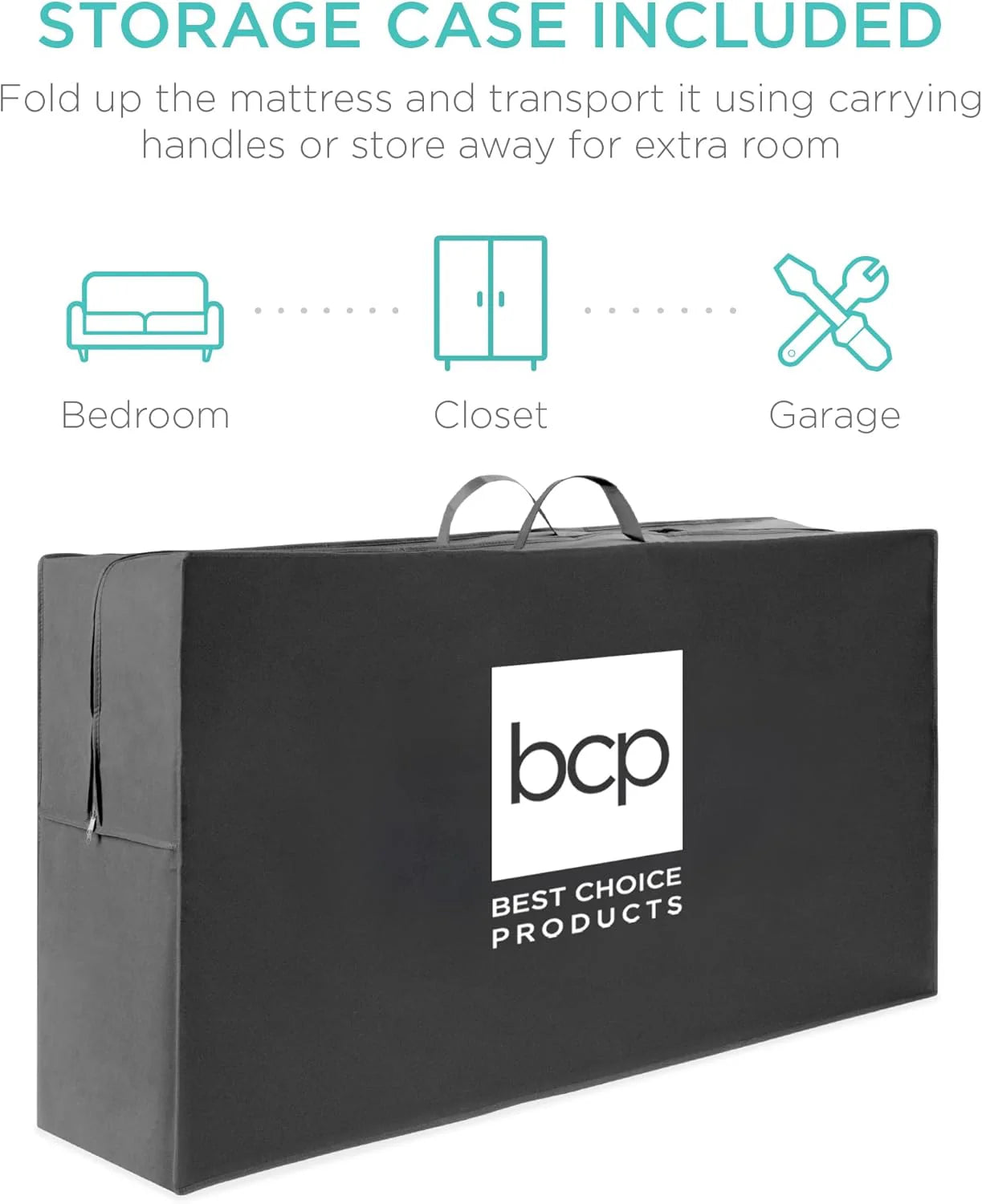 4in Portable Queen-Size Mattress, Tri-Fold Mattress for Camping, Guest, Toddler