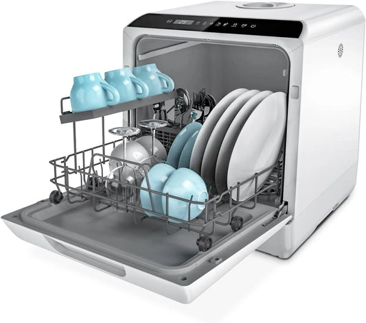 Hermitlux tabletop dishwasher, 7 wash programs, portable mini dishwasher