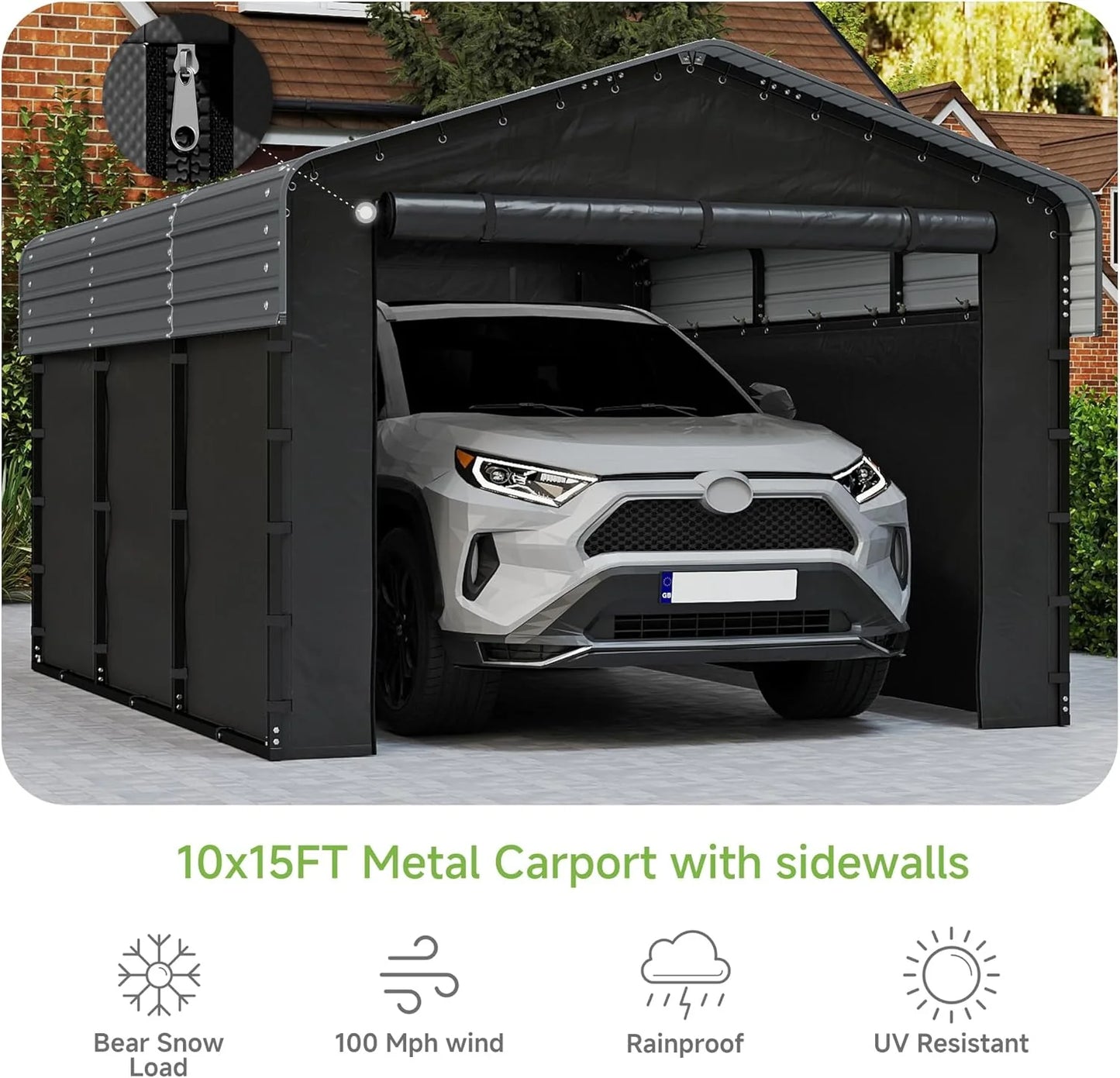 10'x15' Heavy Duty Metal Carport, Outdoor Garage Car Shelter Shade with Heavier Frame