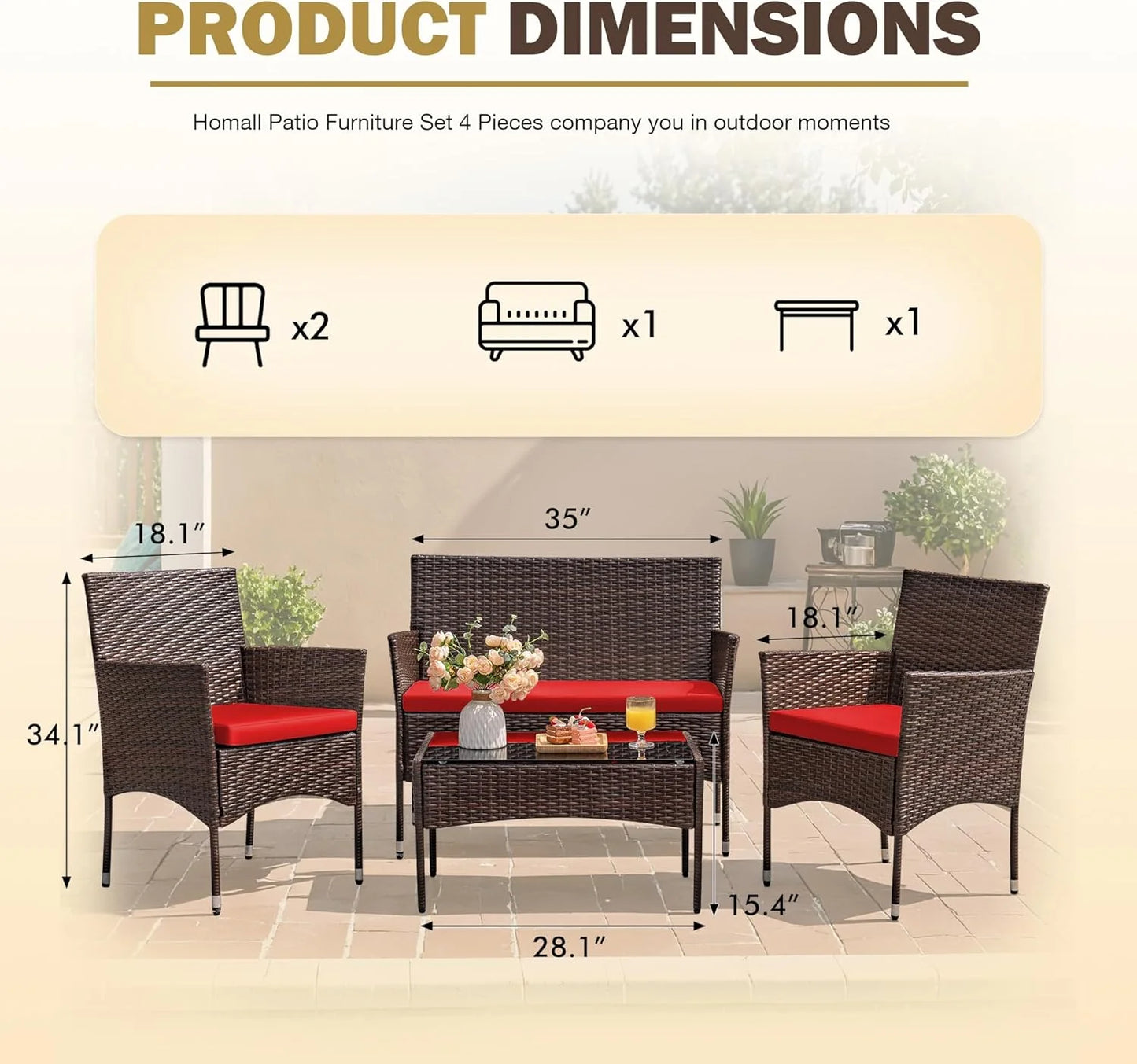 Homall 4-piece outdoor patio furniture set rattan chair wicker set