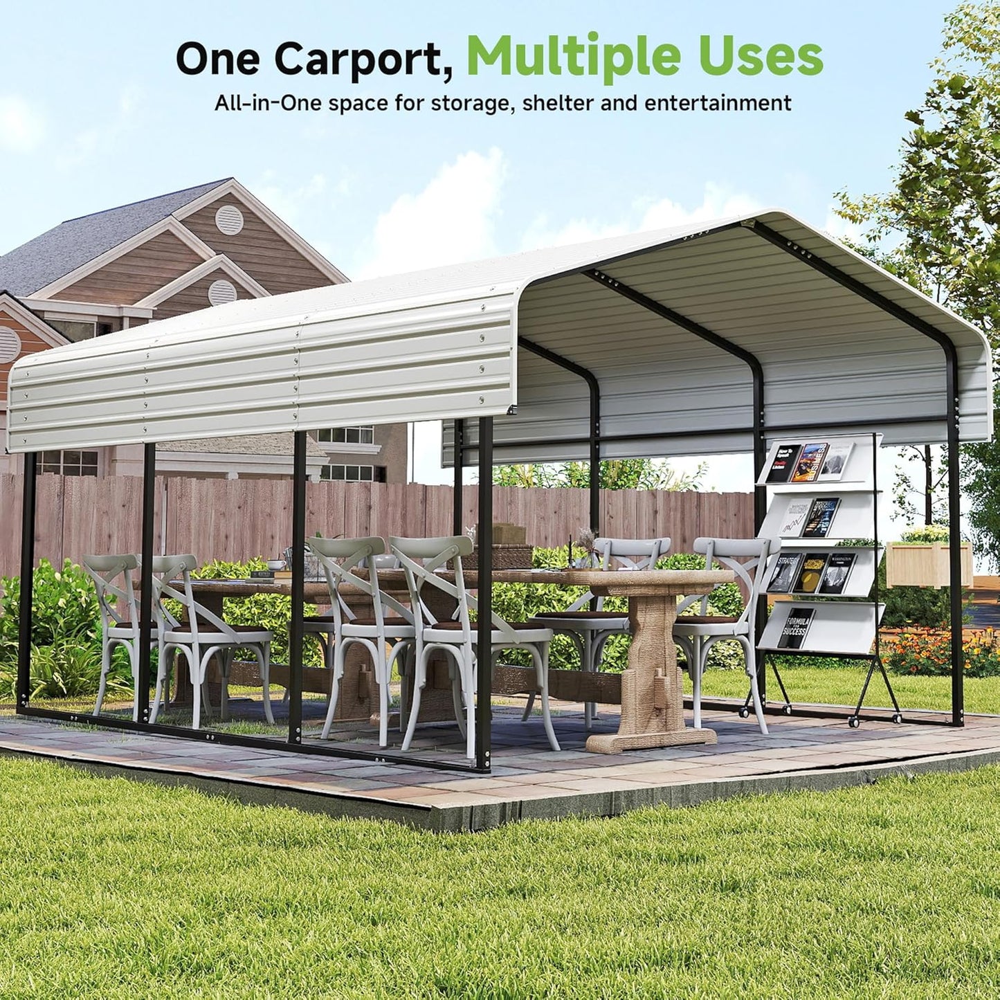 10'x15' Heavy Duty Metal Carport, Outdoor Garage Car Shelter Shade with Heavier Frame