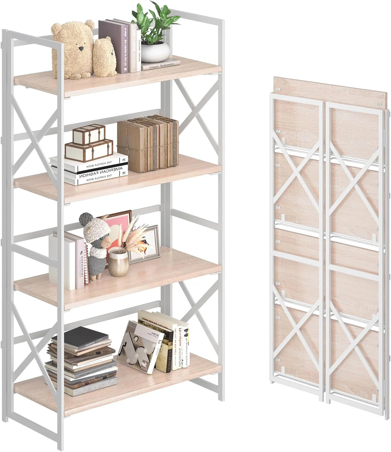 5 Tiers No Assembly Book Shelves 51.2" H Folding Bookshelf Bookcase