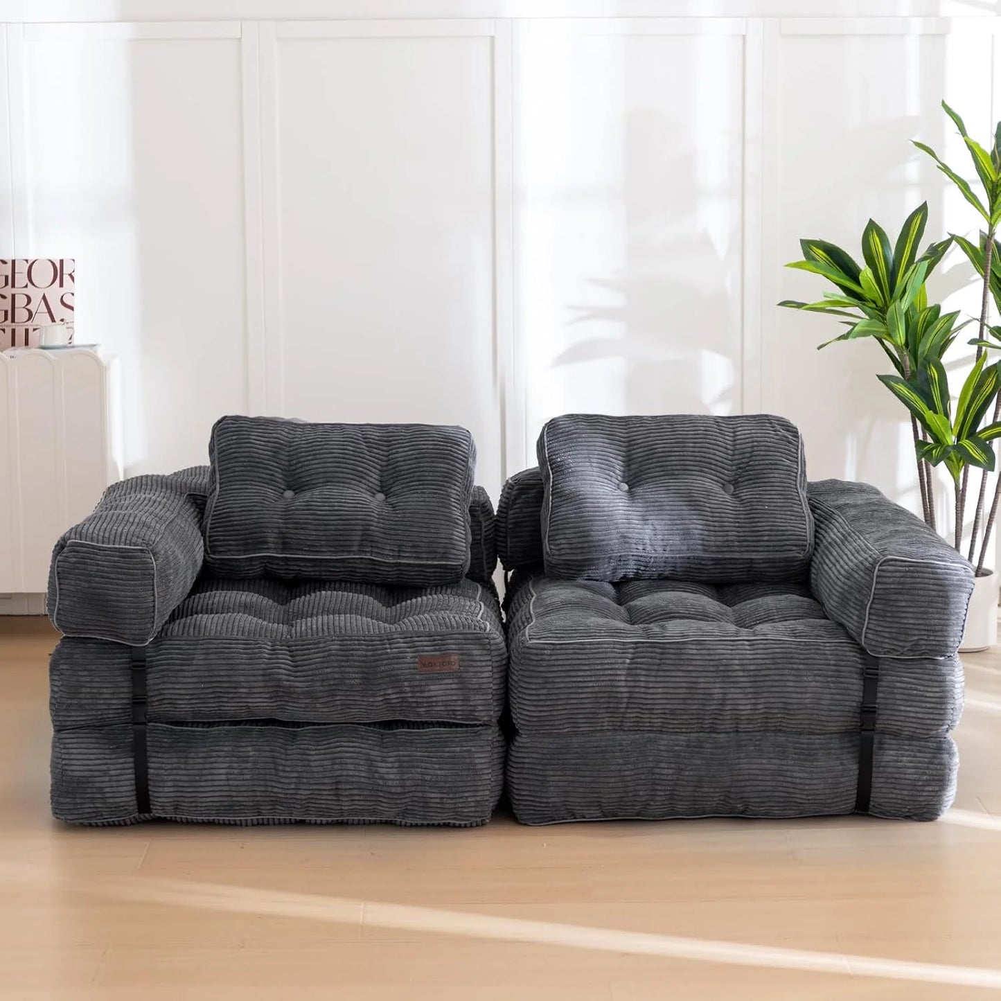 Folding Sofa Bed, L-Shaped Convertible Sofa Bed with Armrests and Pillows,