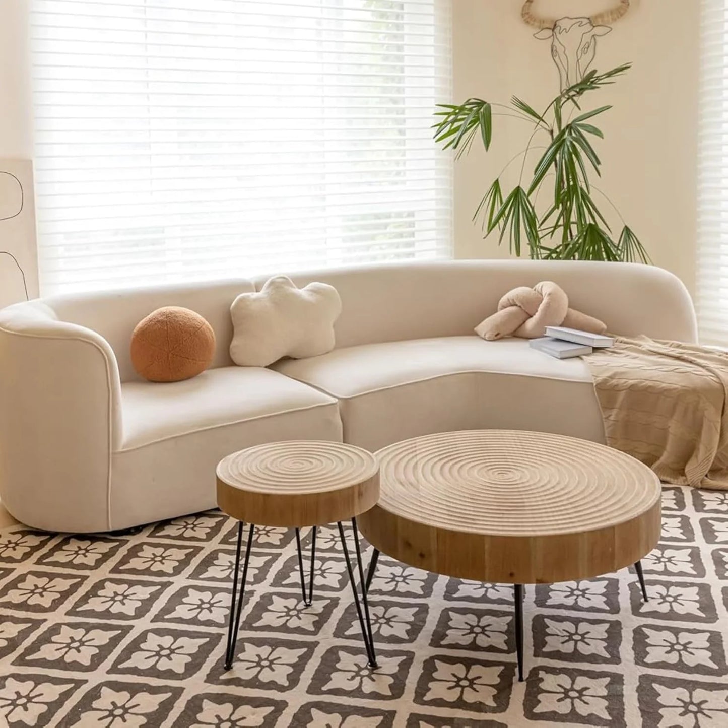 Two-Piece Modern Farmhouse Living Room Coffee Table Set, Round Nesting Tables