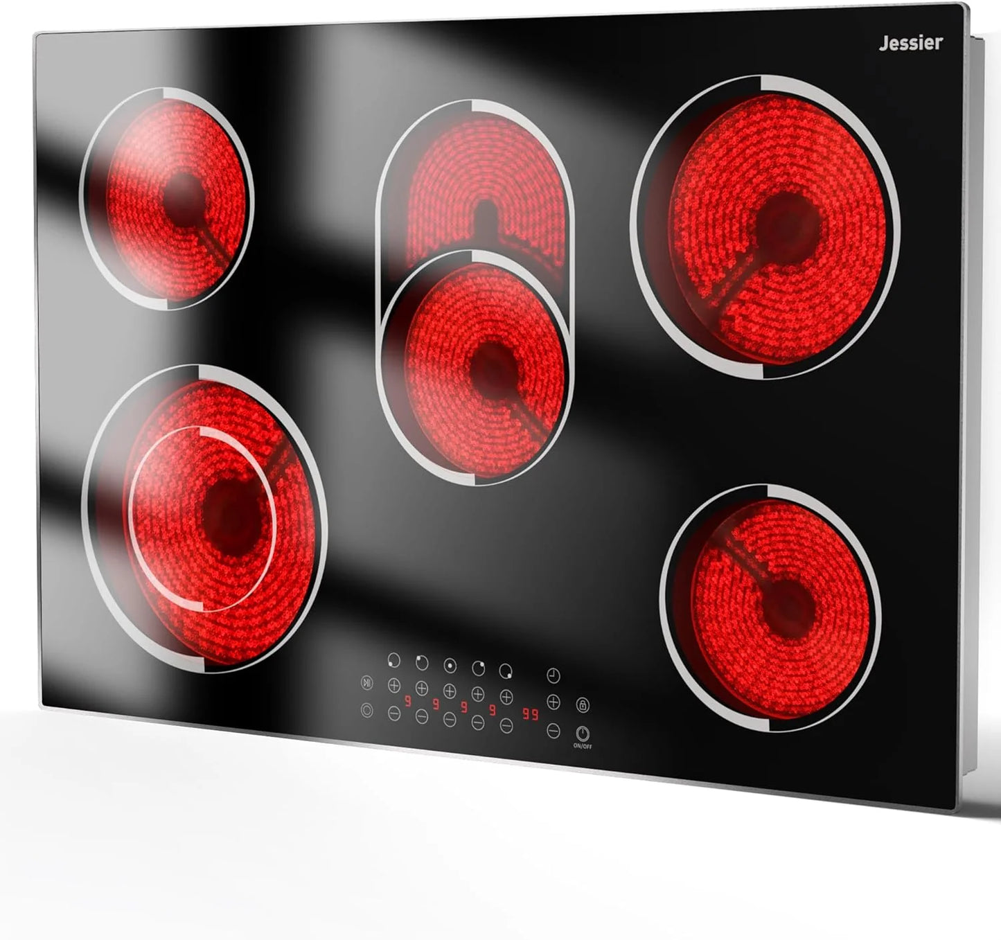 Electric Cooktop 30 Inch - 5 Burners Built-in Ceramic Cooktop, 30" Electric Stove Top with Glass Protection Metal Frame, 9 Heating Level, 8400W, 220-240V for Hard Wire(No Plug)