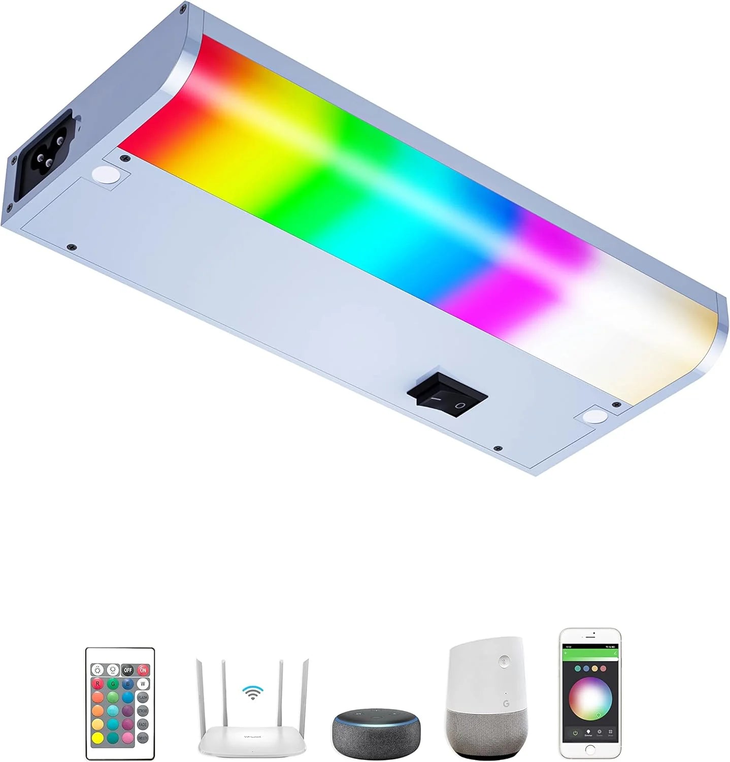 Smart under-cabinet lighting strip, white and color-changing dimmable