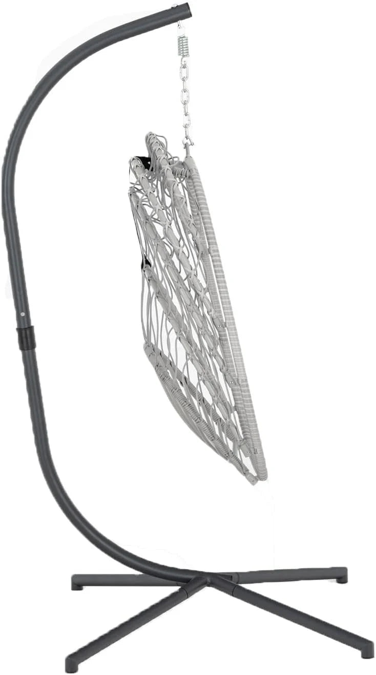 Yechen Indoor Outdoor Egg Hanging Chair with Stand, Patio Wicker Swing Egg Chair Indoor Swinging Chair Outdoor Hammock Egg Chair 350lbs Capacity for Patio Bedroom Balcony, Charcoal Grey (EG-001)