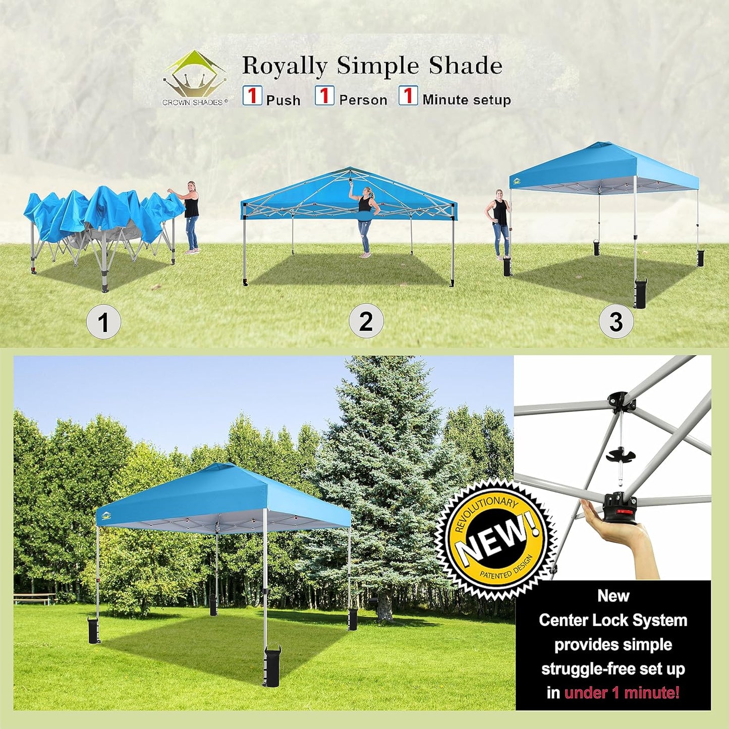 10x10 Pop-Up Awning - One-Click Installation Beach Tent - Outdoor Sunshade Silver Coated Top, 3 Heights and 4 Sand Pockets