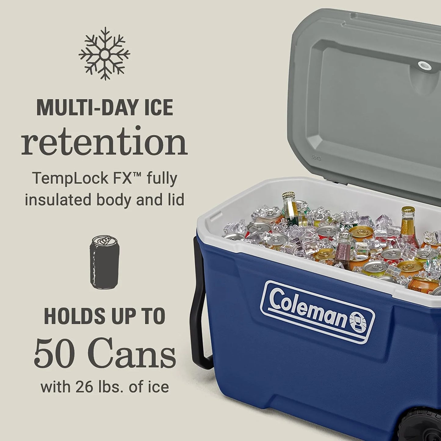 Coleman Insulated Portable Rolling Cooler with Wheels, Leak-Proof Outdoor Hard Cooler, Keeps Ice for Up to 5 Days, 100 Quart
