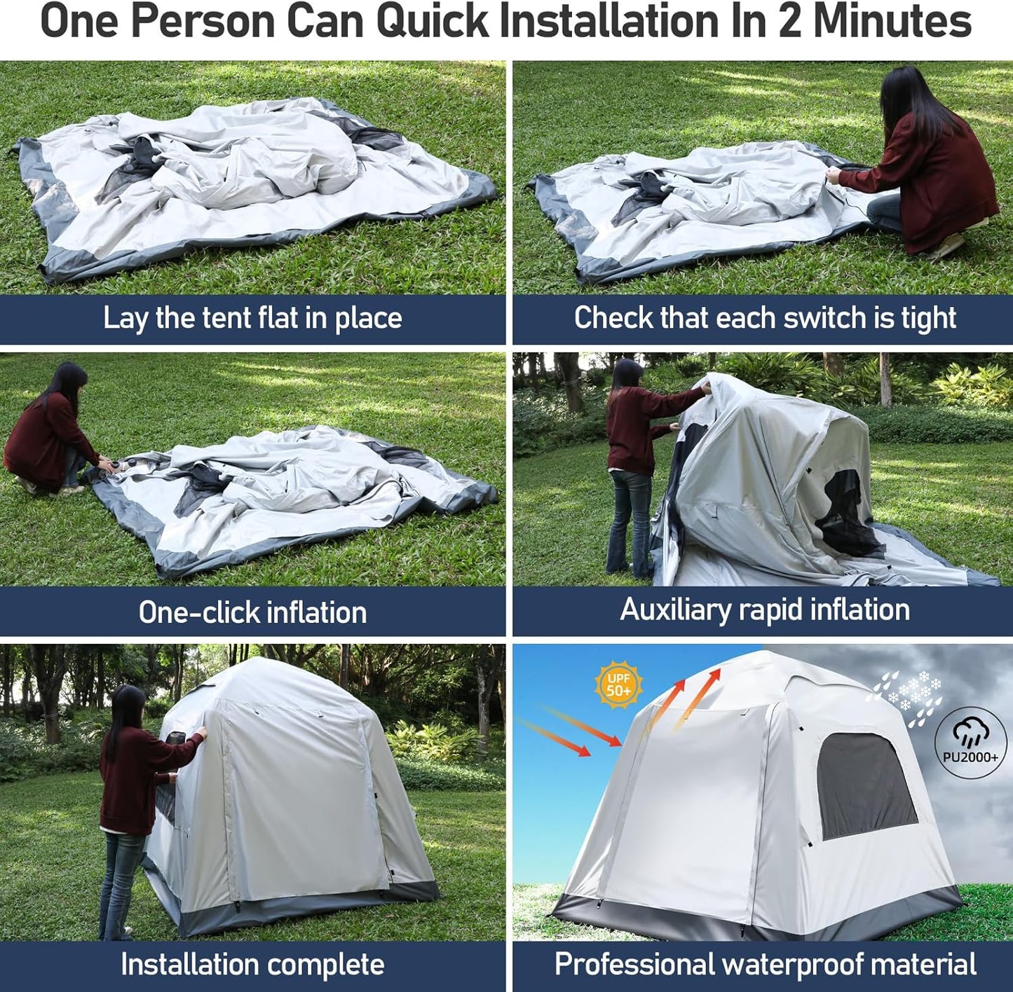 Automatic inflatable camping tent 3-4 people luxury camping adult waterproof inflatable house tent outdoor tent