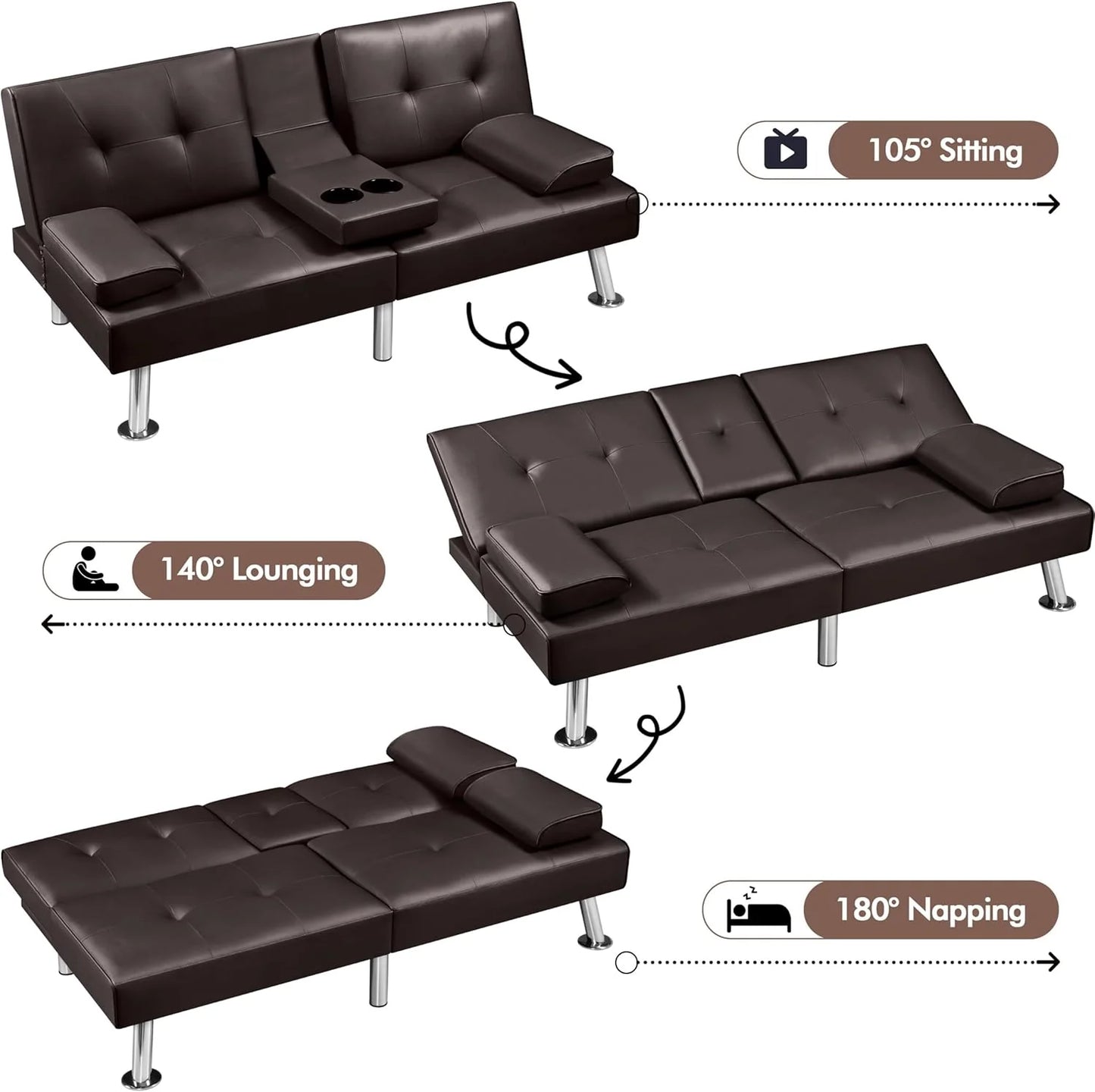 Convertible Sofa Bed Modern Imitation Leather Home Recliner Flip Double Sofa Folding Sofa Bed Guest Bed