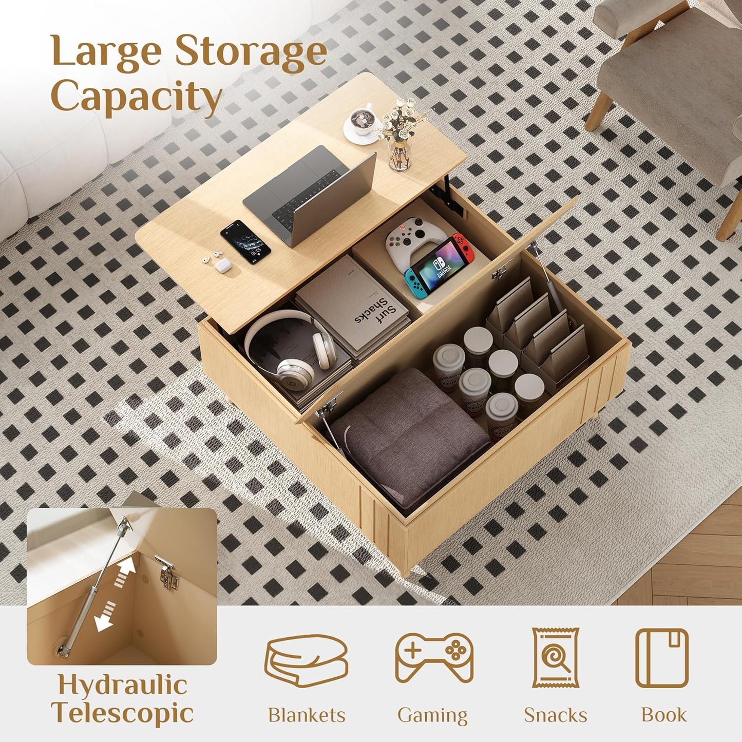 Round Coffee Table with Storage,Fluted Center Table with Sliding Cabinet Door for Living Room,Home Small Space,31.5" Small Center Table,Walnut