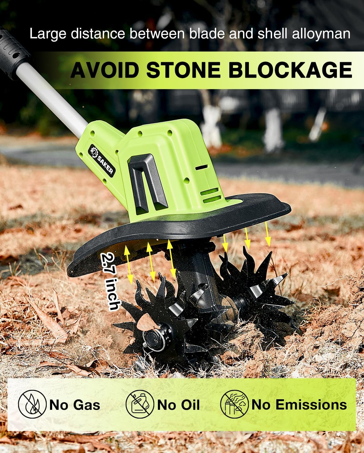 Saker 22V Cordless Electric Garden Tiller Cultivator, Lightweight Rototiller for Gardening, 9-Inch Tilling Width, 6.3-Inch Depth for Soil Preparation, Weeding, and Gardening 2 Batteries SK-TC18B