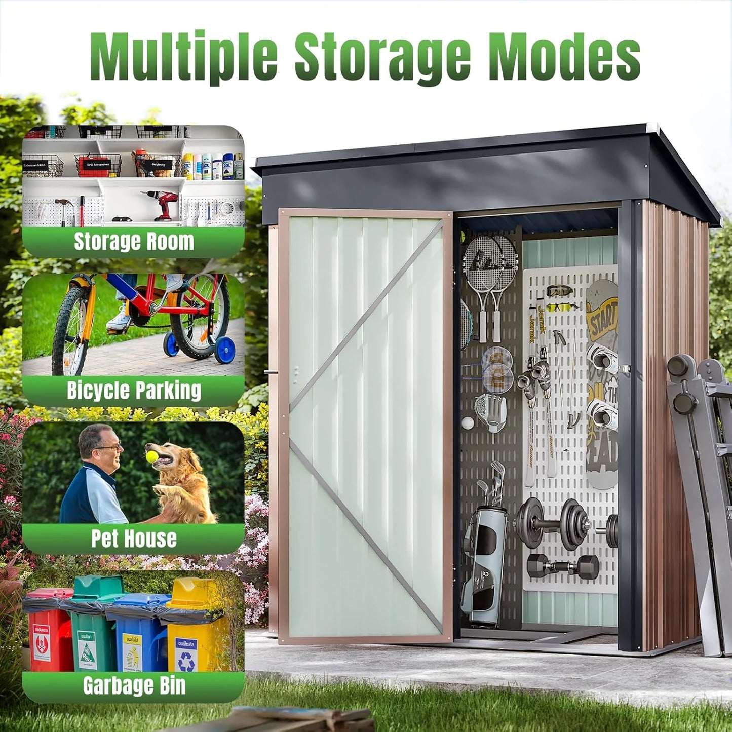 Aoxun 6.2x4 FT Shed Outdoor Storage Shed Metal Garden Shed with Lockable Doors & Slooping Roof Tool Shed Bike Shed for Backyard, Patio, Poolside (Brown)