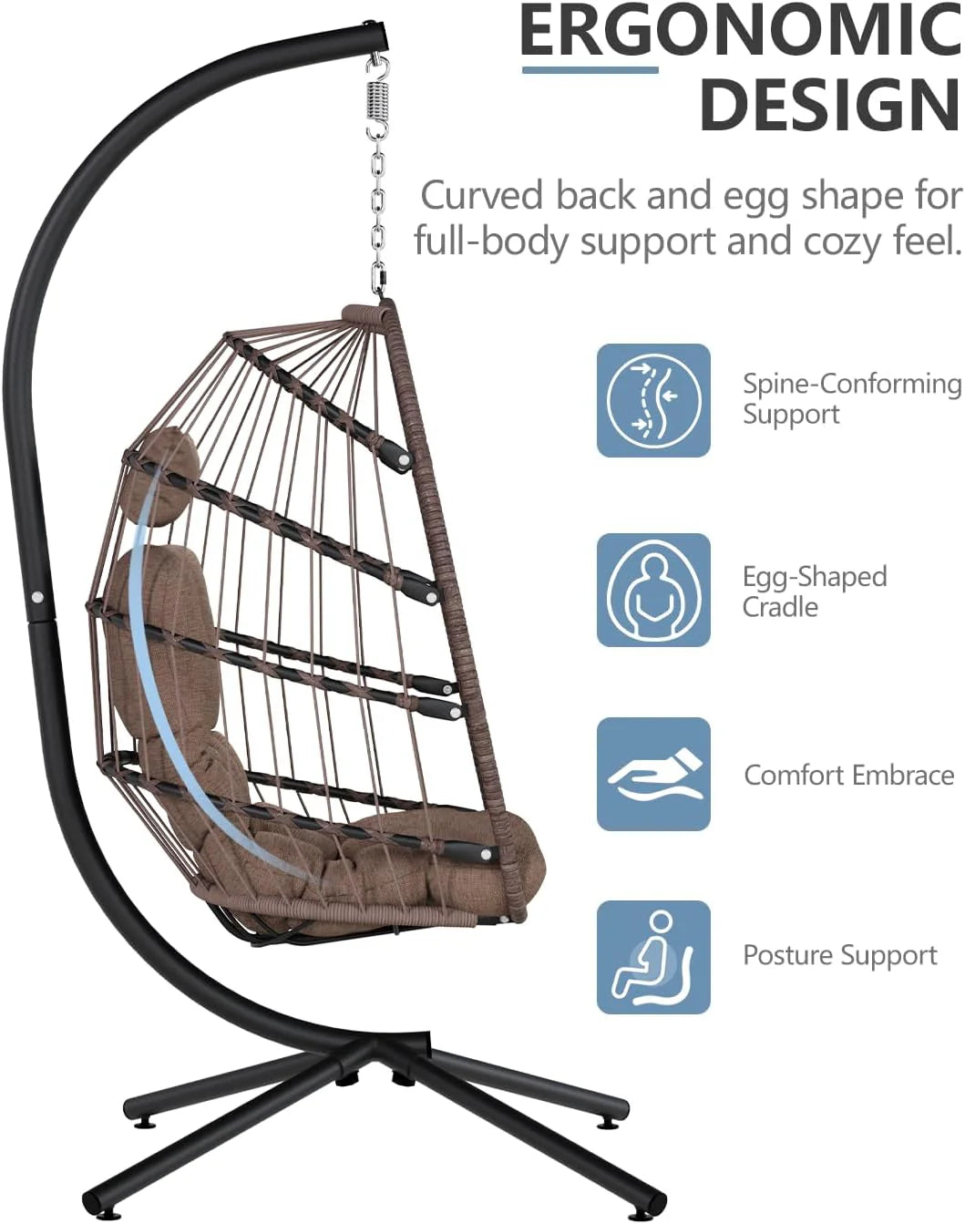 SWITTE Egg Chair Outdoor with Stand, Indoor Wicker Hanging Egg Swing Chair with Cushion, 350lbs Capacity for Patio, Bedroom