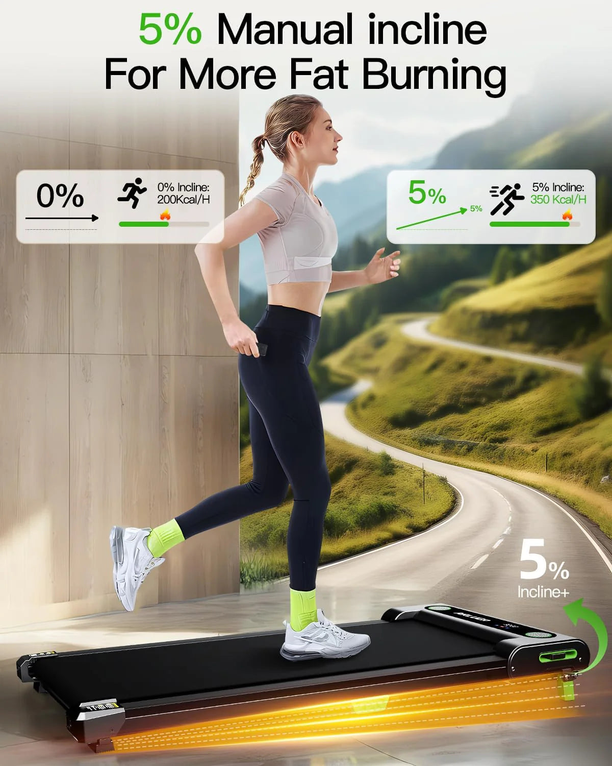 Akluer Inclined Home Treadmill 2.5 HP Small Under-Desk Treadmill with Remote Control and LED Display