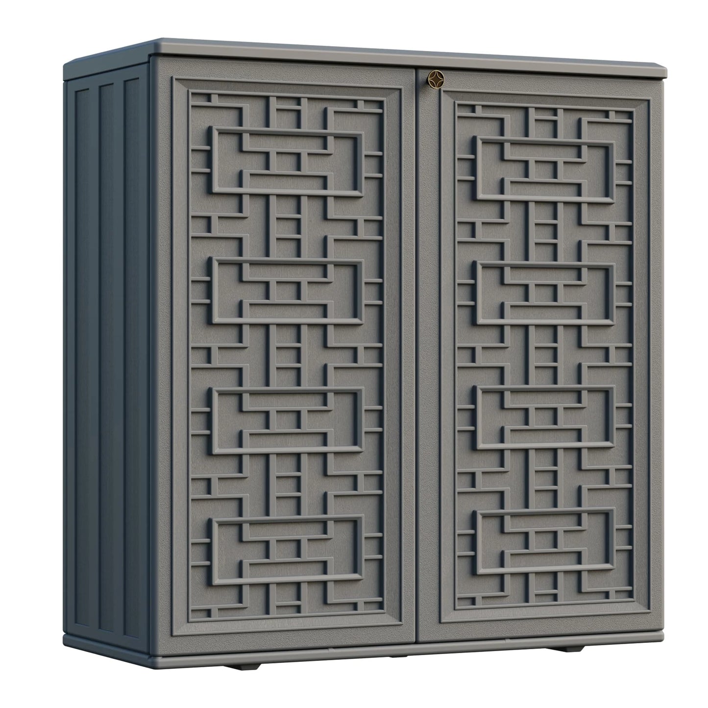 Indoor Outdoor Storage Cabinet Waterproof with Shelf, Off White Plastic Outdoor Cabinets for Patio/Garden/Backyard, Size 34.3''L*15''W*36.2''H