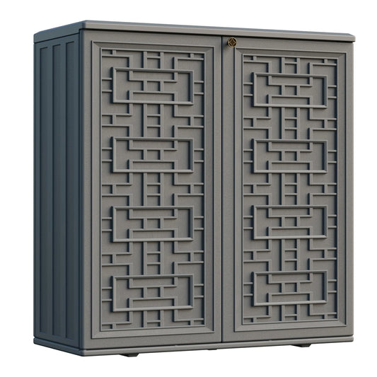 Indoor Outdoor Storage Cabinet Waterproof with Shelf, Off White Plastic Outdoor Cabinets for Patio/Garden/Backyard, Size 34.3''L*15''W*36.2''H