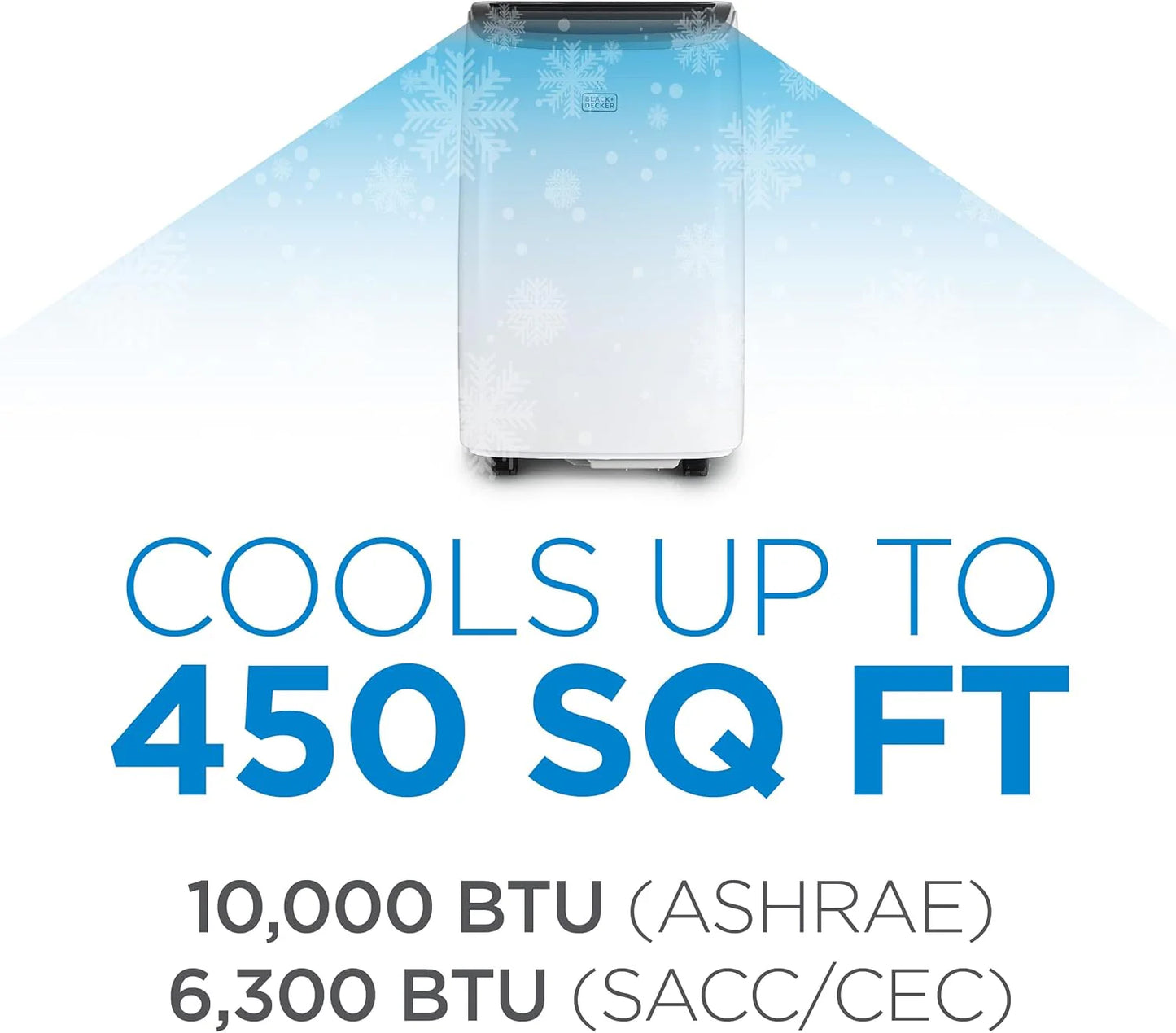 BLACK+DECKER 10,000 BTU Portable Air Conditioner for Rooms up to 450 Sq. with Remote Control, White