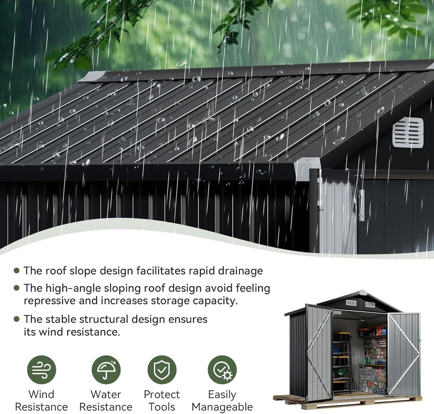 Aoxun 6.2x4 FT Shed Outdoor Storage Shed Metal Garden Shed with Lockable Doors & Slooping Roof Tool Shed Bike Shed for Backyard, Patio, Poolside (Brown)