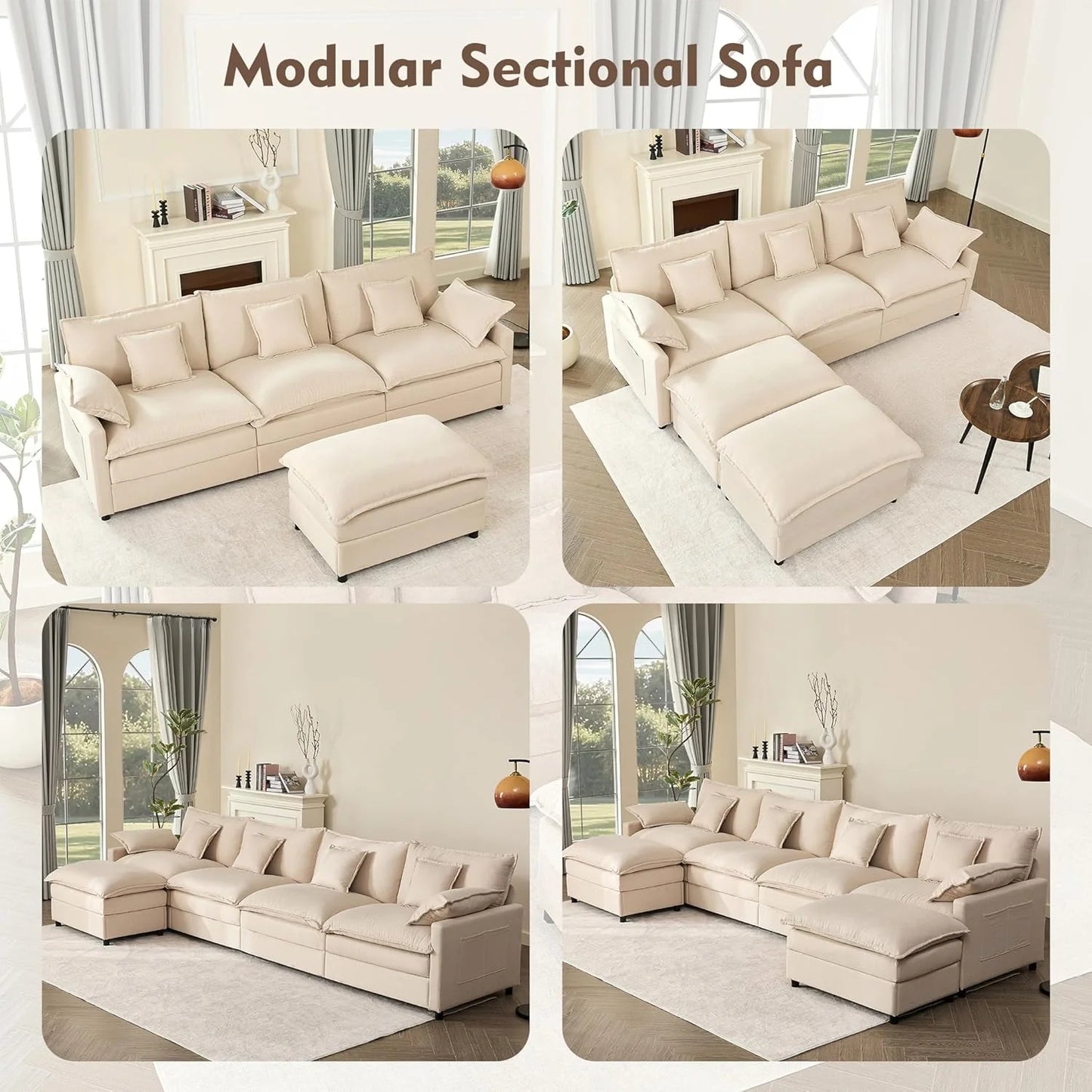 108" U-shaped sofa, modular sofa, three-seater comfortable cloud sofa