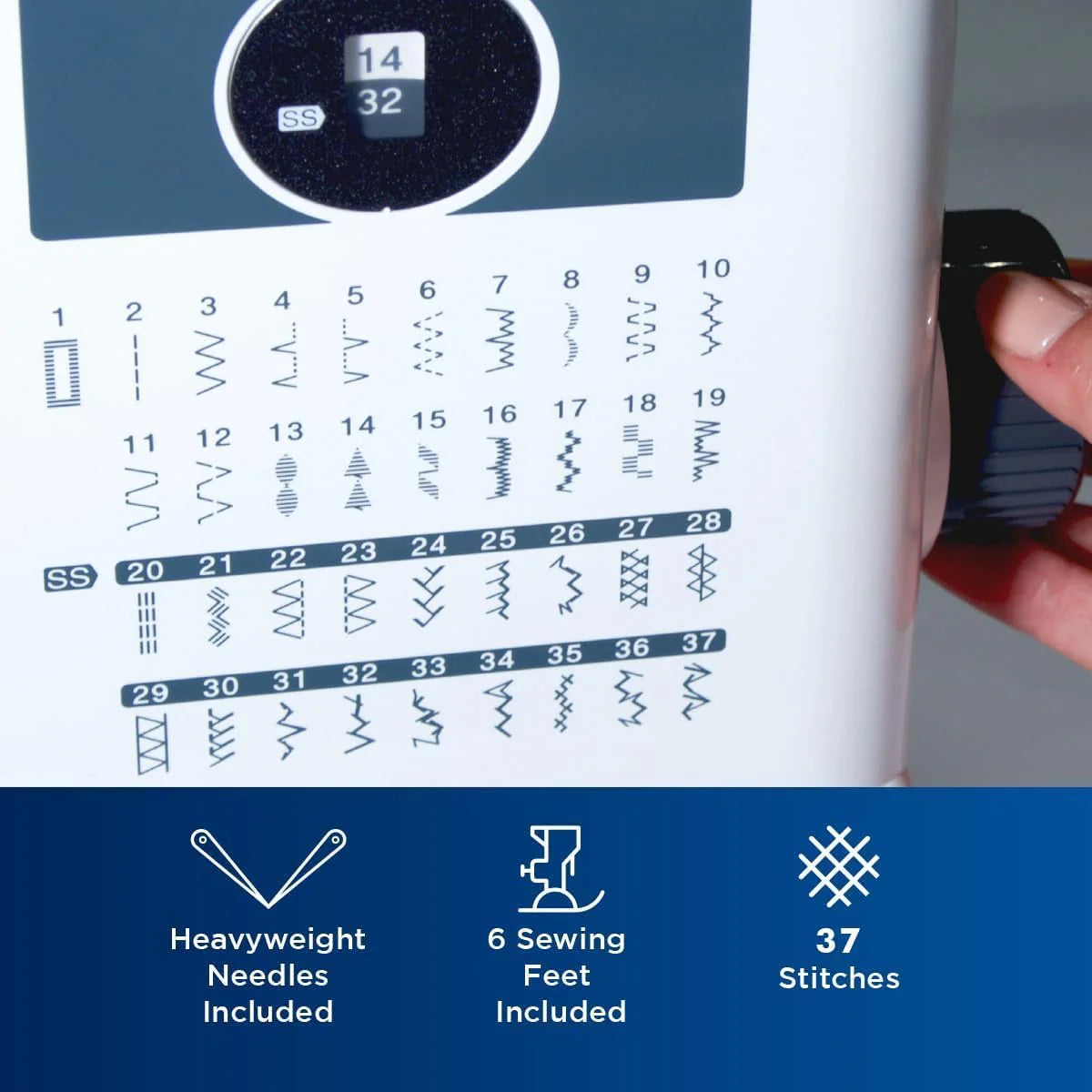 Sewing Machine, Strong & Tough, 37 Built-in Stitches, Free Arm Option, 6 Included Feet