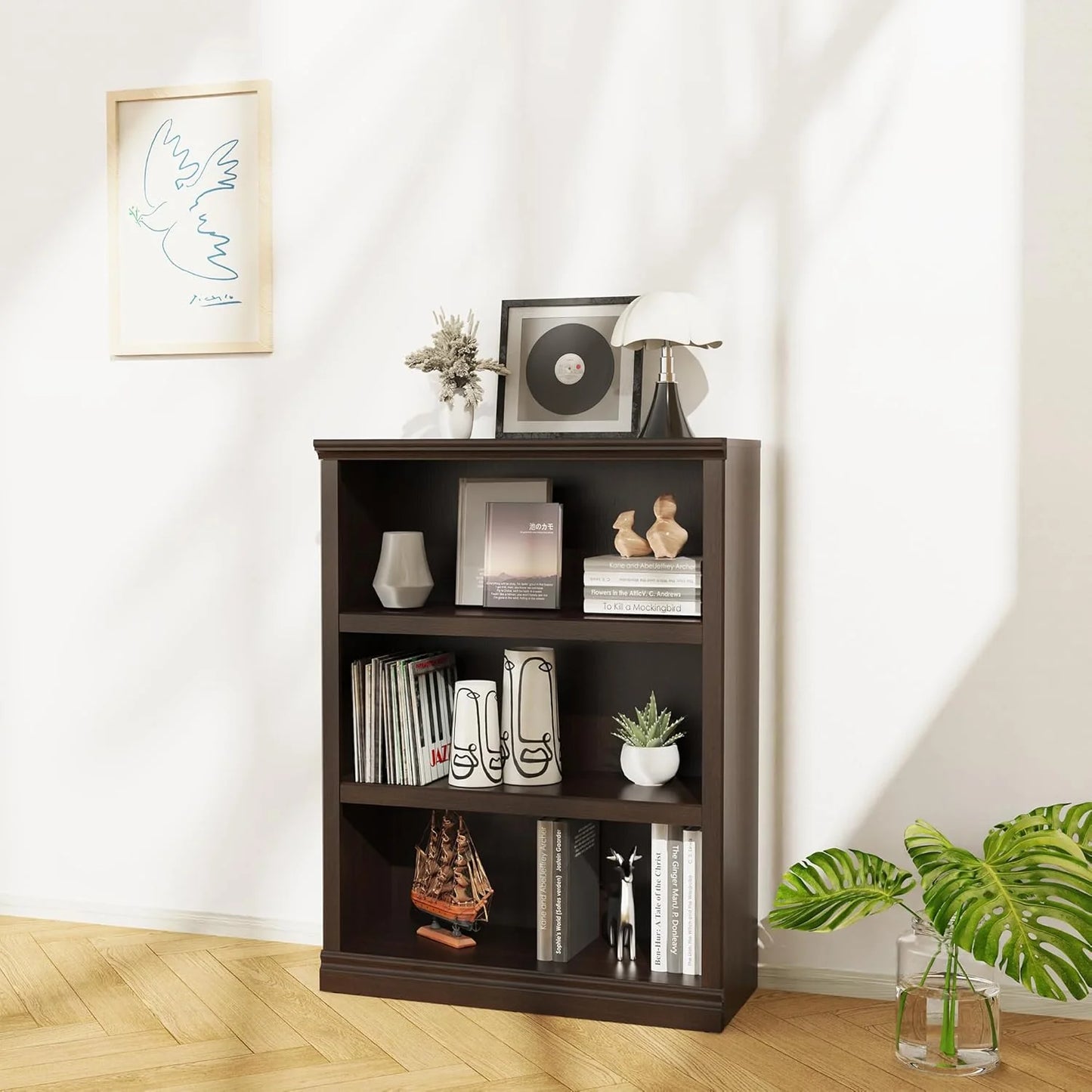 70-Inch Tall White Bookcase 5 Tiers Shelves Open Storage Bookshelf