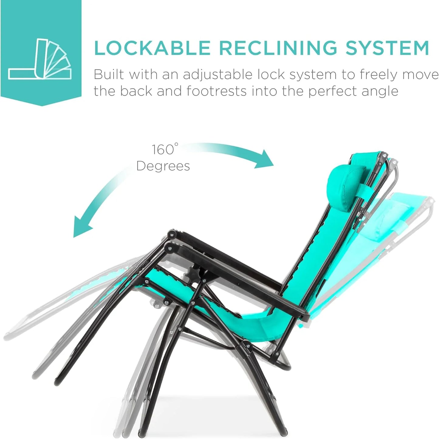 Best Choice Products Folding Zero Gravity Outdoor Recliner Patio Lounge Chair w/Adjustable Canopy Shade, Headrest, Side Accessory Tray, Textilene Mesh - Peacock Blue