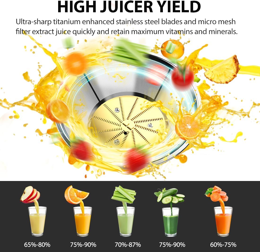 1300W KOIOS Centrifugal Juicer with Extra Large 3" Feed Chute and Titanium Filter