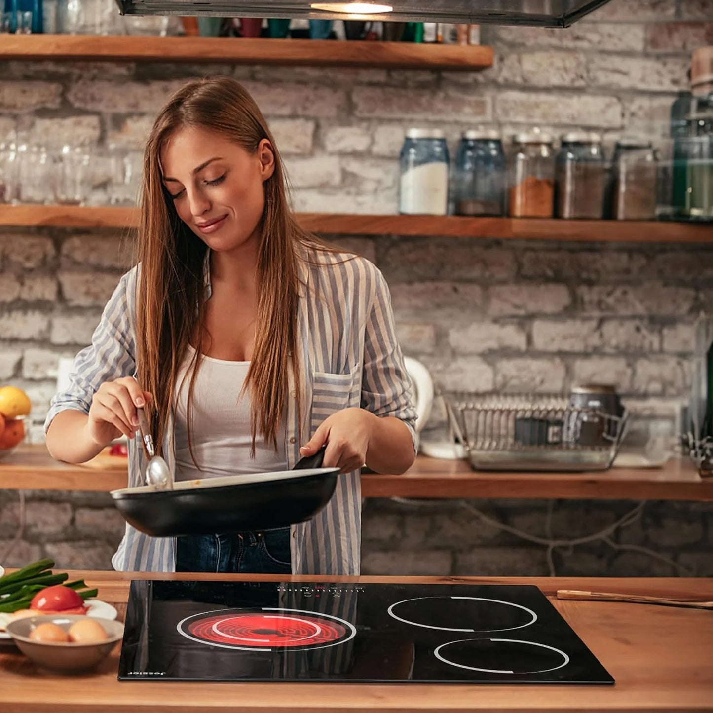 Electric Cooktop 30 Inch - 5 Burners Built-in Ceramic Cooktop, 30" Electric Stove Top with Glass Protection Metal Frame, 9 Heating Level, 8400W, 220-240V for Hard Wire(No Plug)