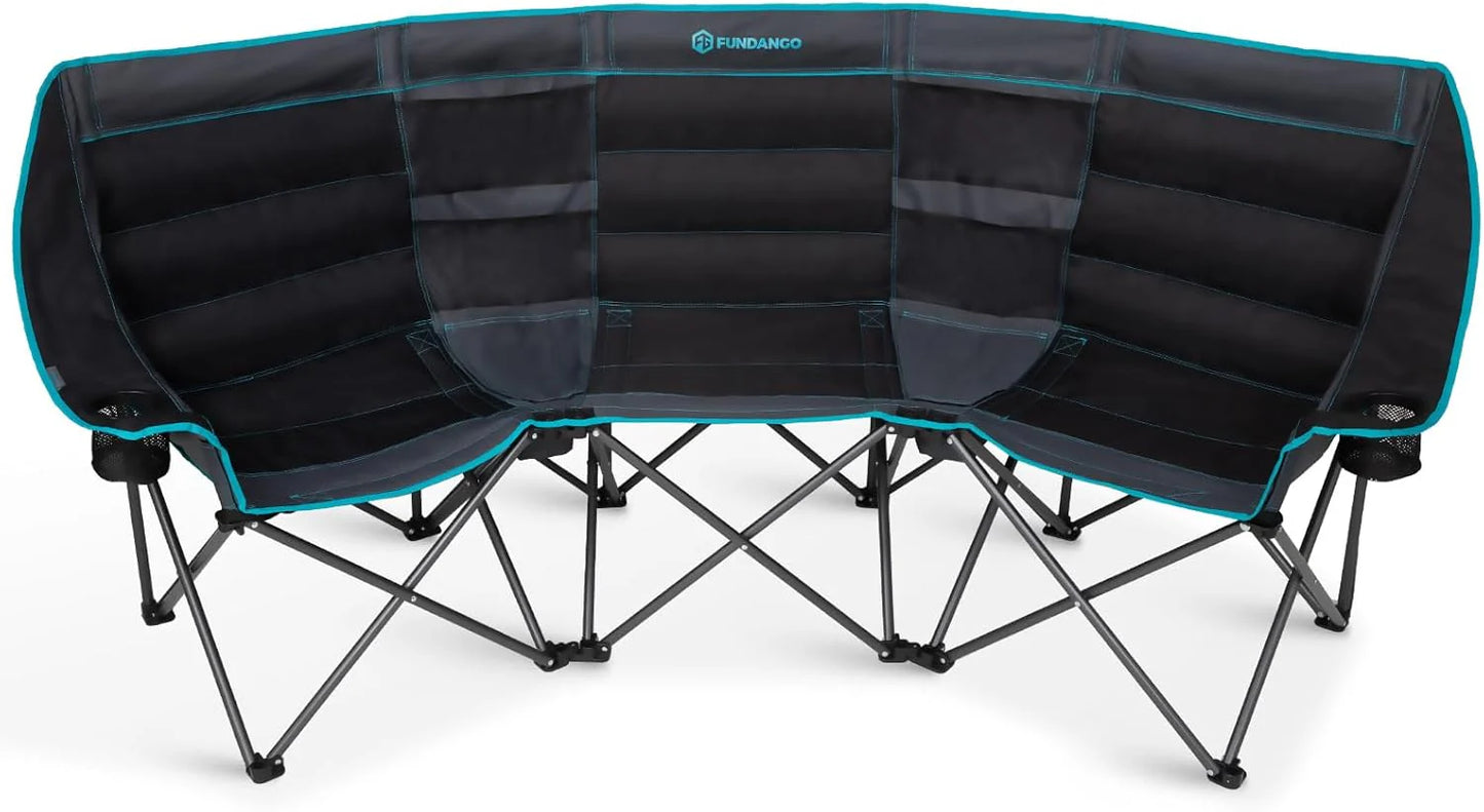 Double Camping Chair with Cooler 3-Person Folding Extra Large Camping Chair with 1000-Pound Load Capacity