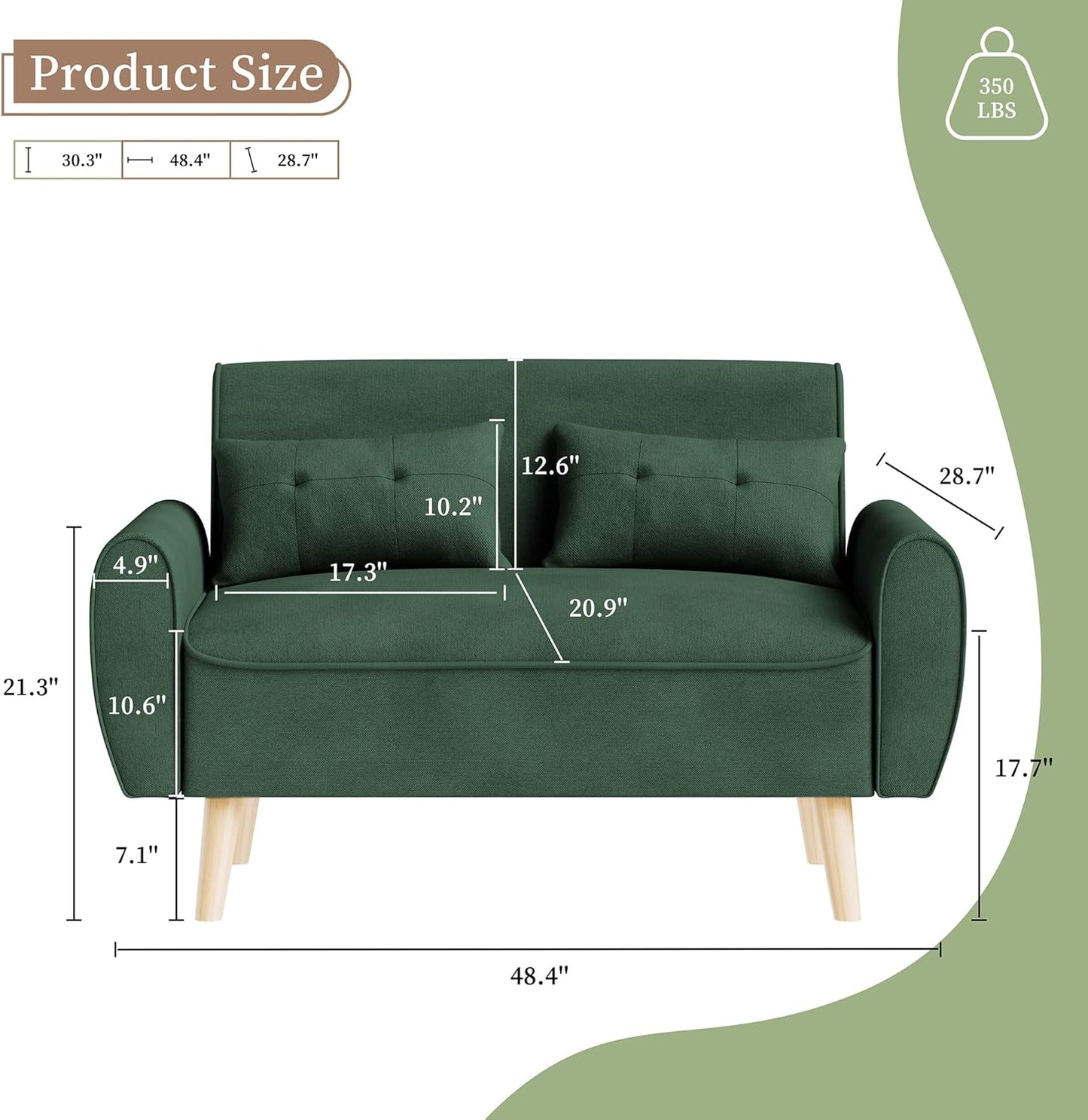 47" Small Modern Loveseat Sofa