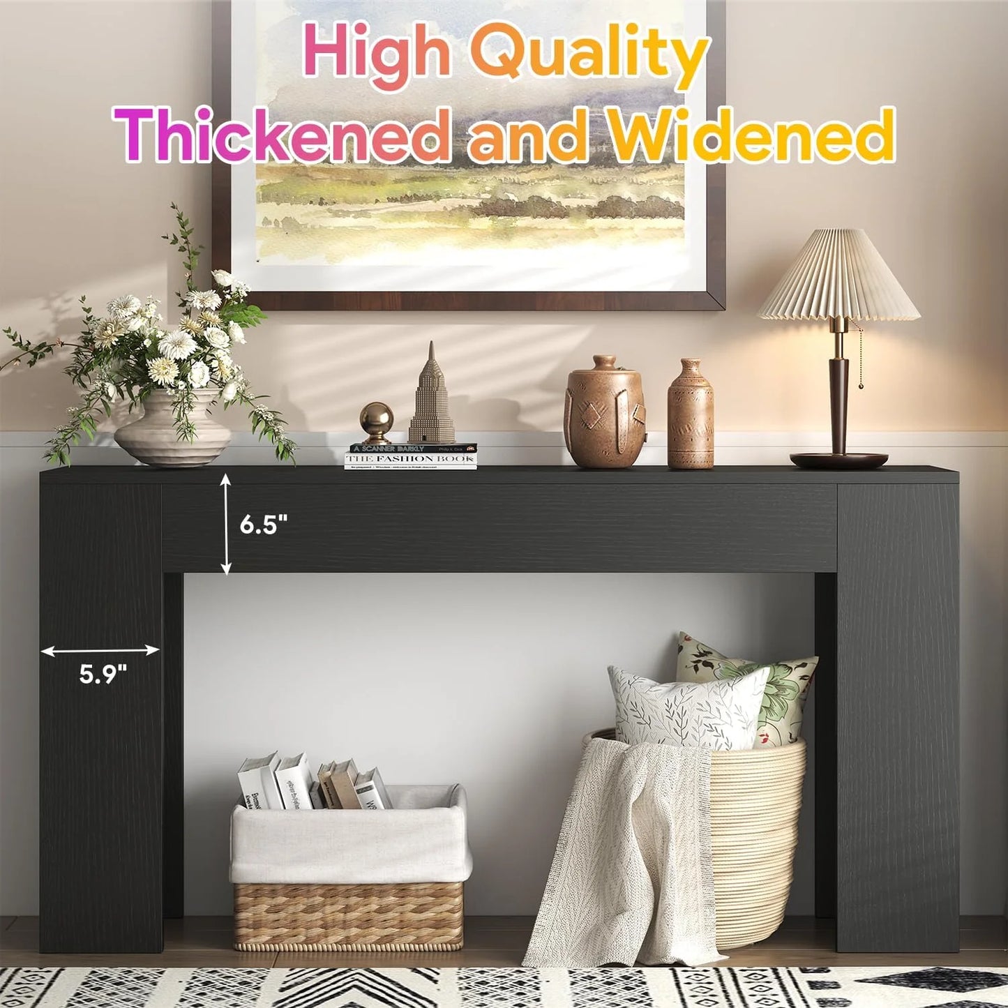 63-Inch Long Console Table with LED Light Farmhouse Sofa Table Behind Couch