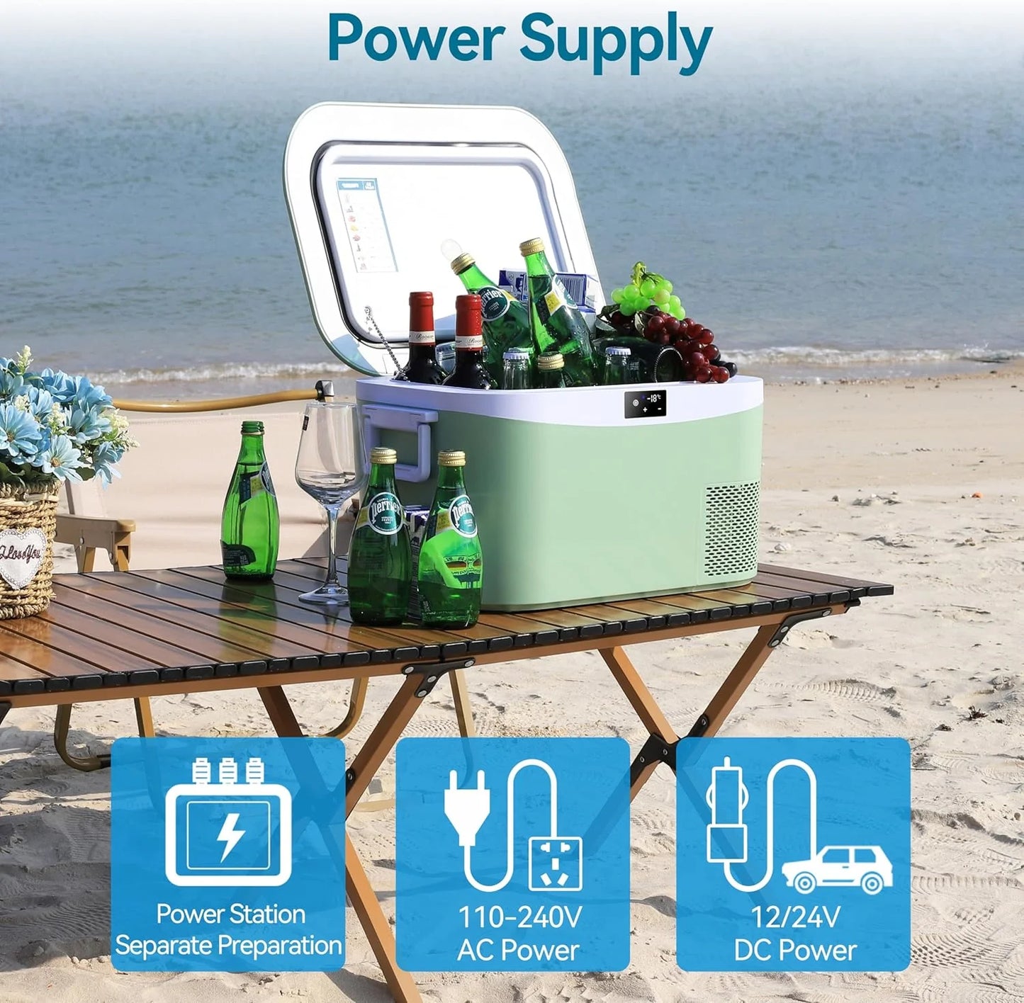 Car Fridge Portable 12 Volt Refrigerator 23 Quart (22 Liter) Freezer Compressor Cooler 12V/24V DC 110～240 V AC for Outdoor, Camping, Travel, Home Use -18℃~+15℃ (Green)