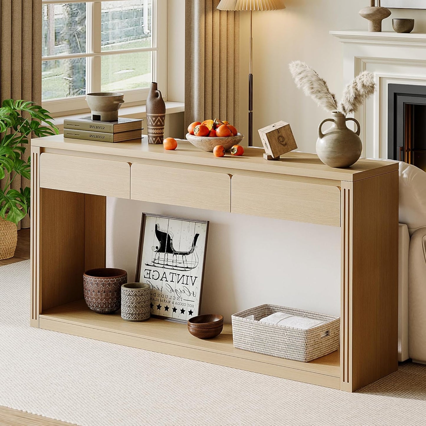 63.9" Long Console Tables for Entryway Farmhouse Entryway Table with Drawers