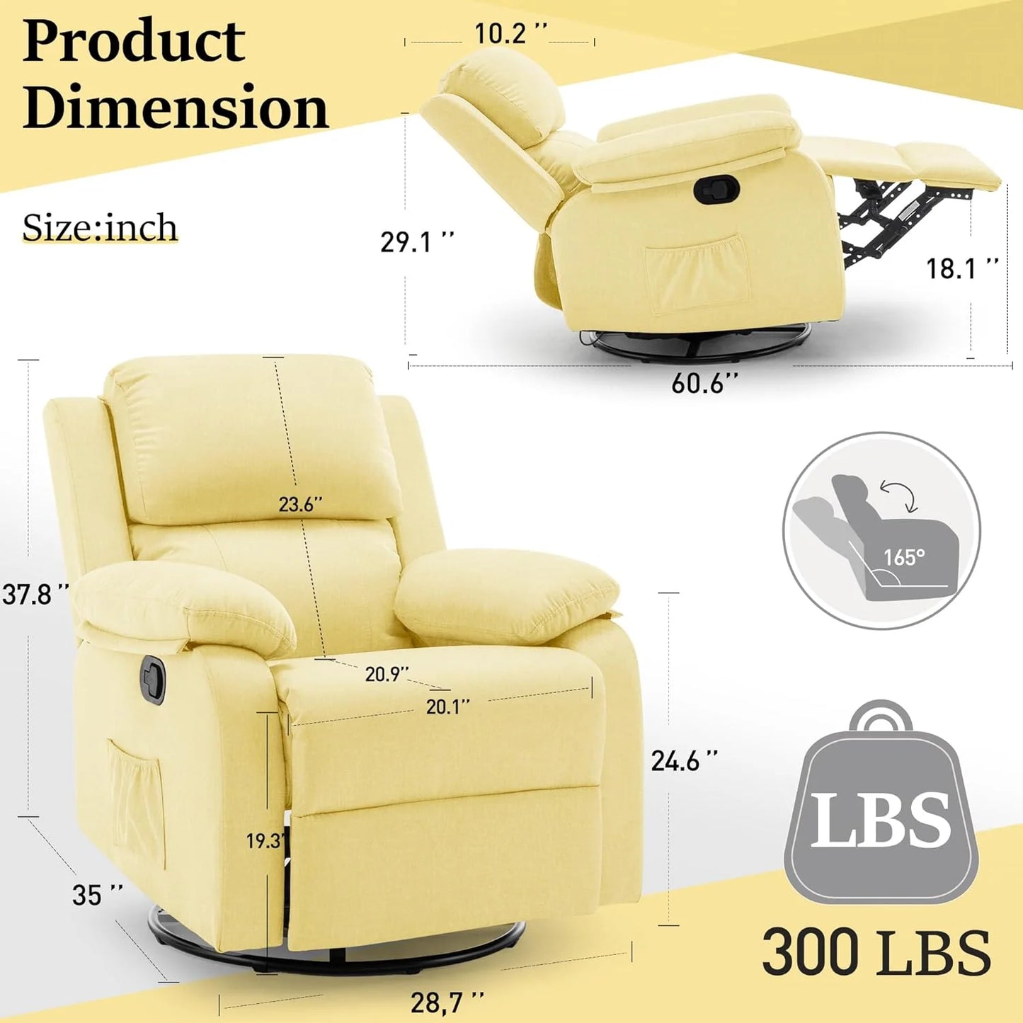 Reclining rocking chair 360 degree rotating fabric sliding reclining chair